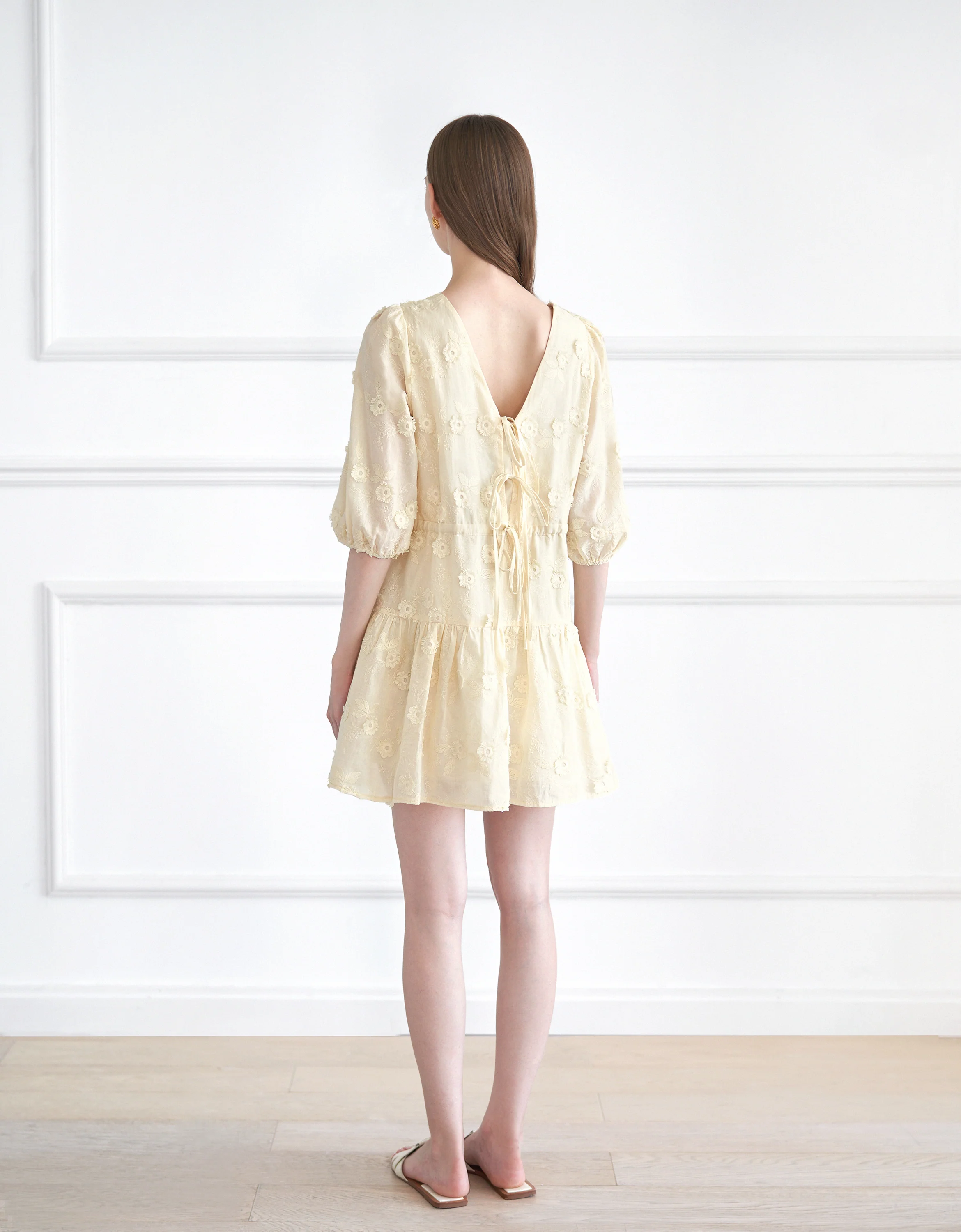 3D Embroidery Puff Sleeve Dress - Image 37