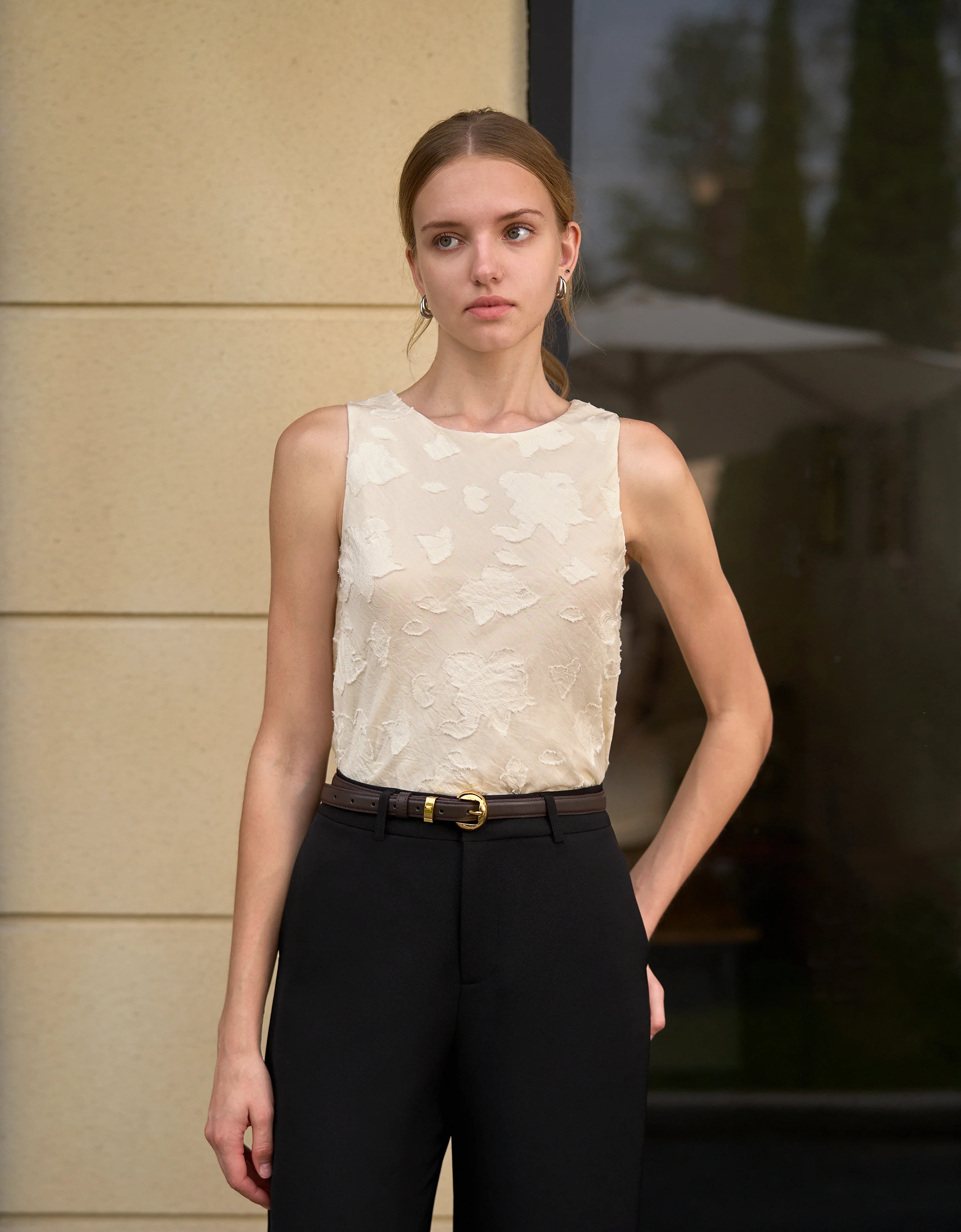 3D Jacquard Textured Sleeveless Top
