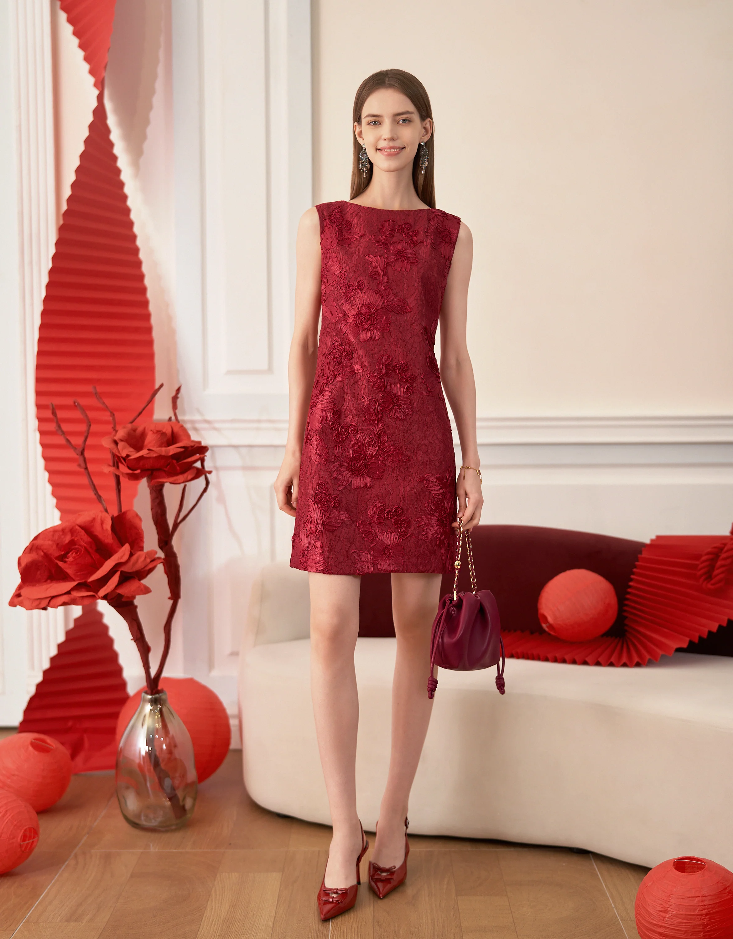 3D Lace Embroidery Sleeveless Dress - Image 10