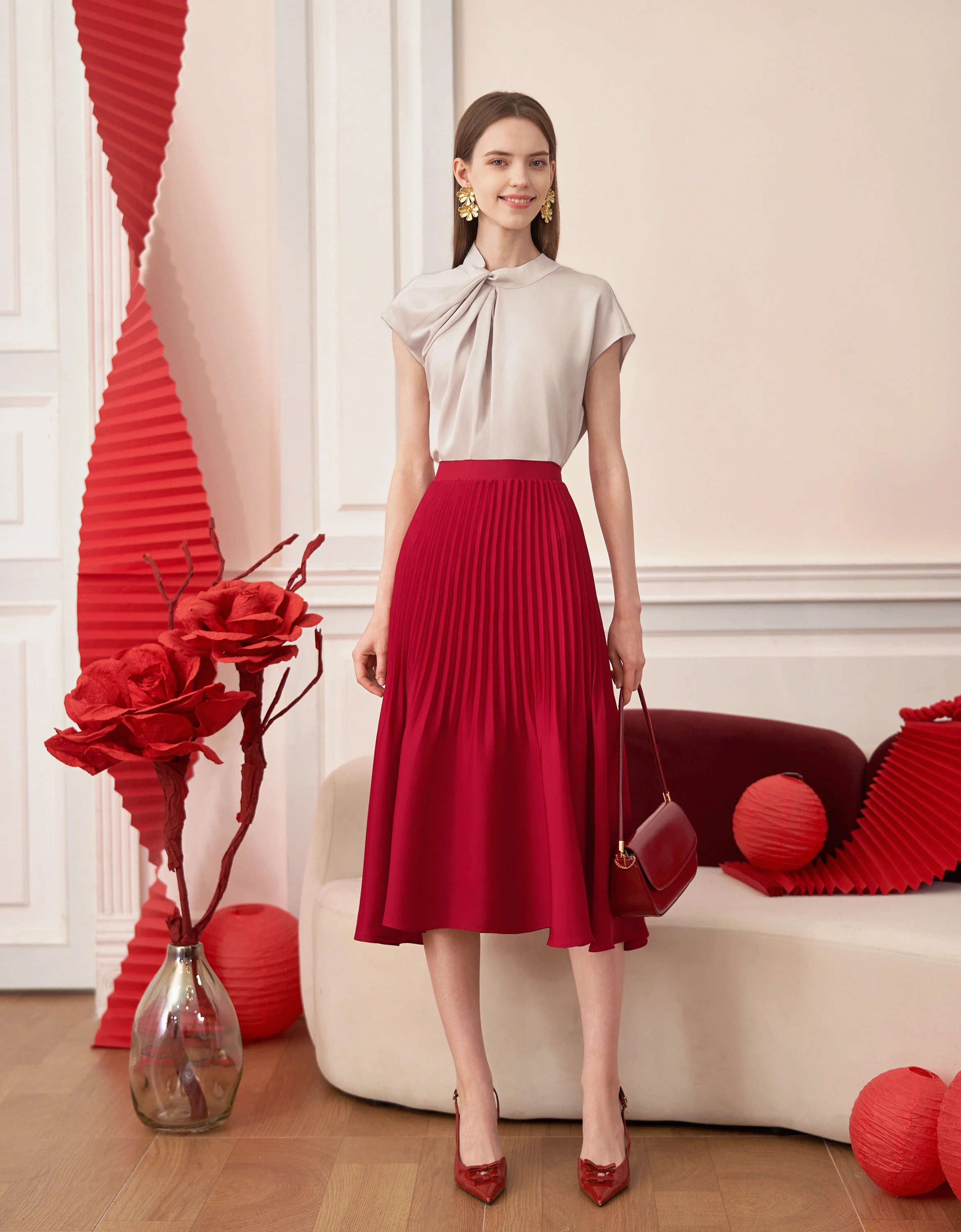 A-line Pleated Midi Skirt - Image 2