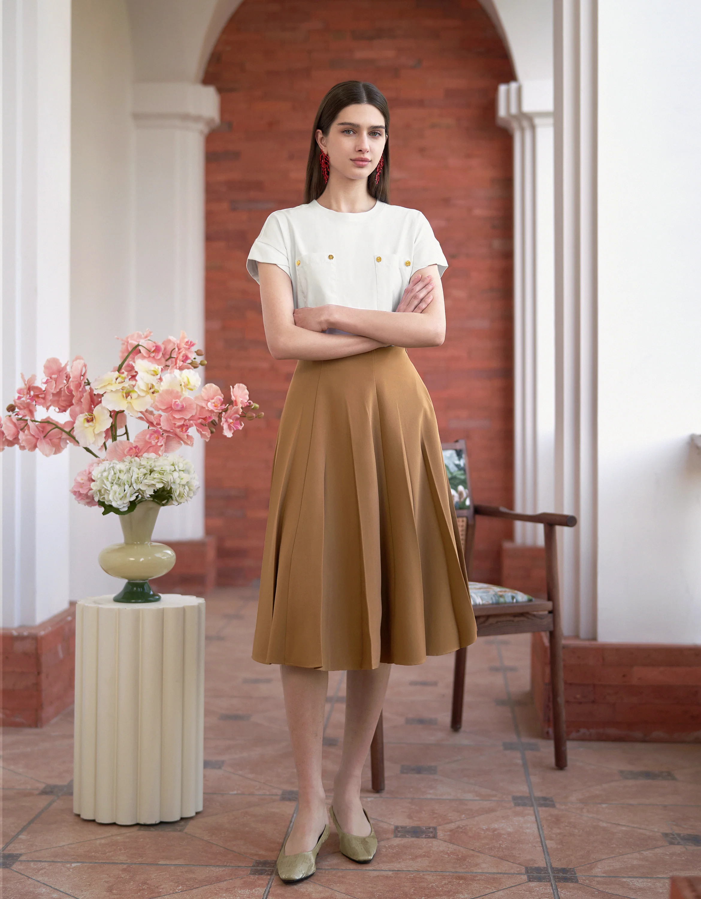 A-line Pleated Midi Skirt - Image 3