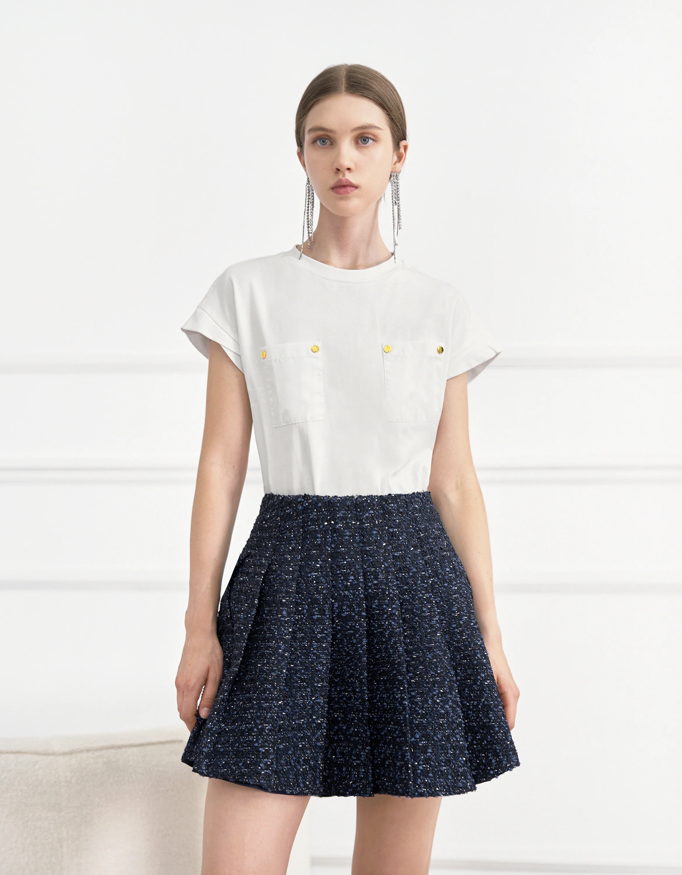 A-line Pleated Tweed Skirt - Image 6