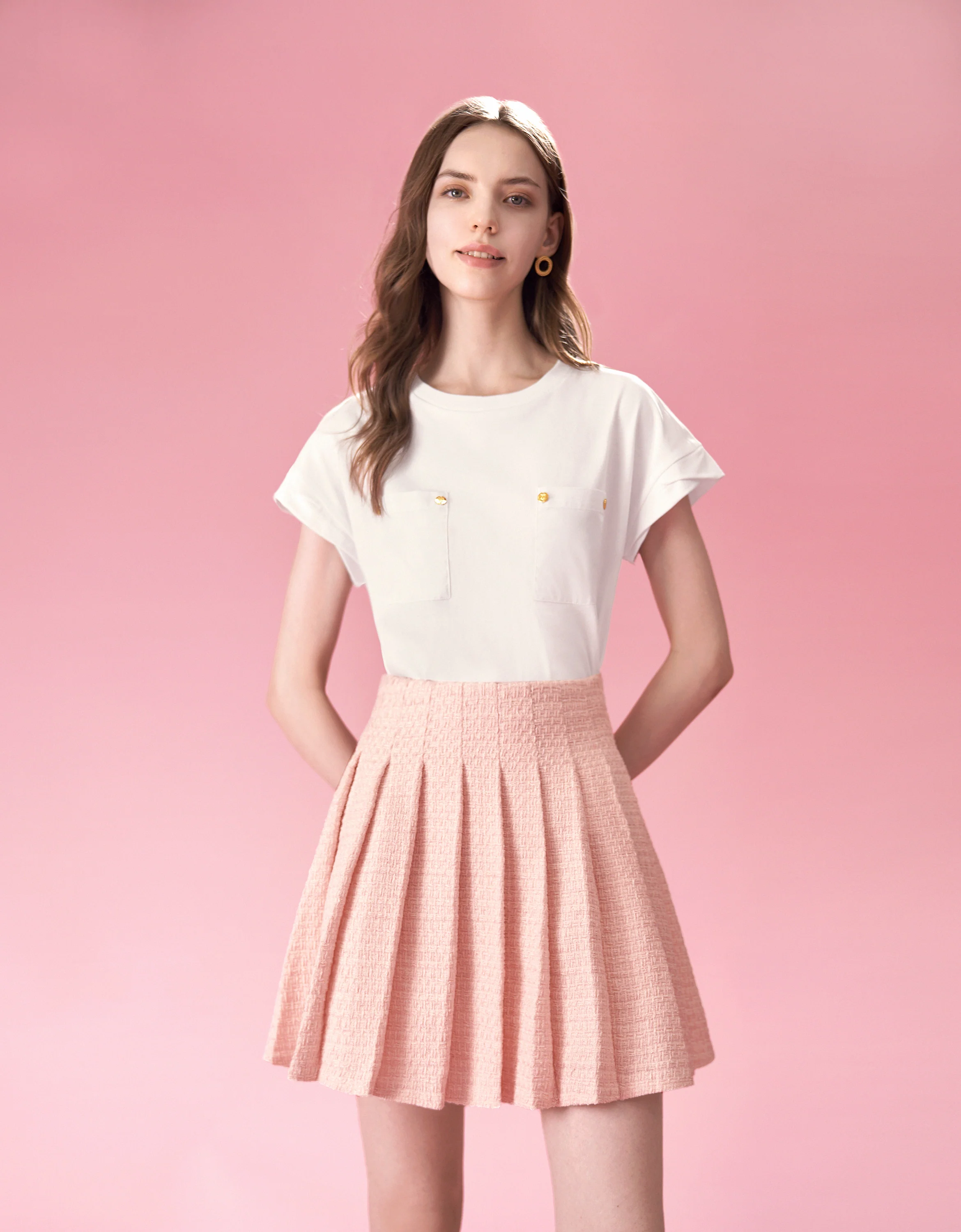 A-line Pleated Tweed Skirt - Image 10