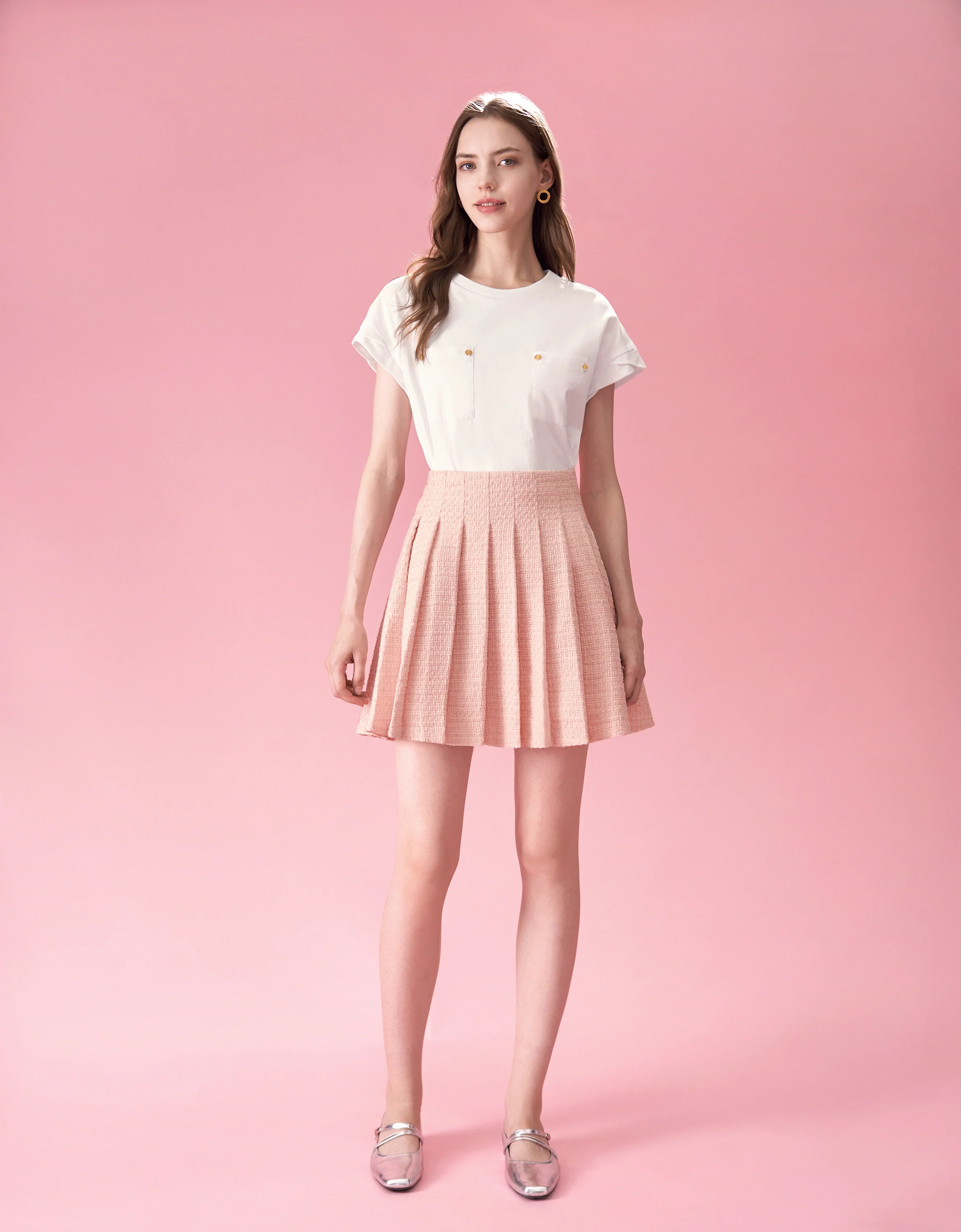 A-line Pleated Tweed Skirt - Image 11