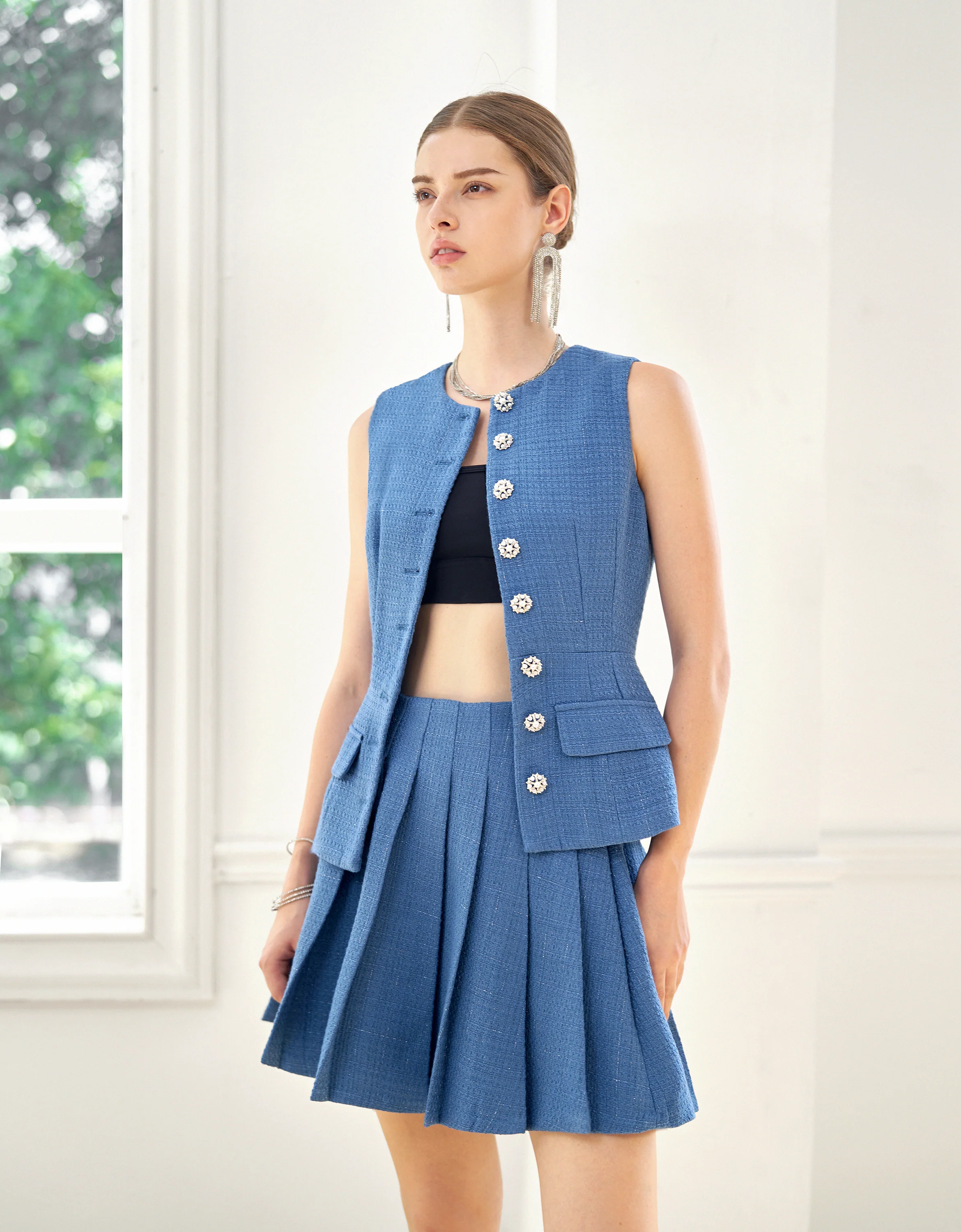 A-line Pleated Tweed Skirt - Image 19