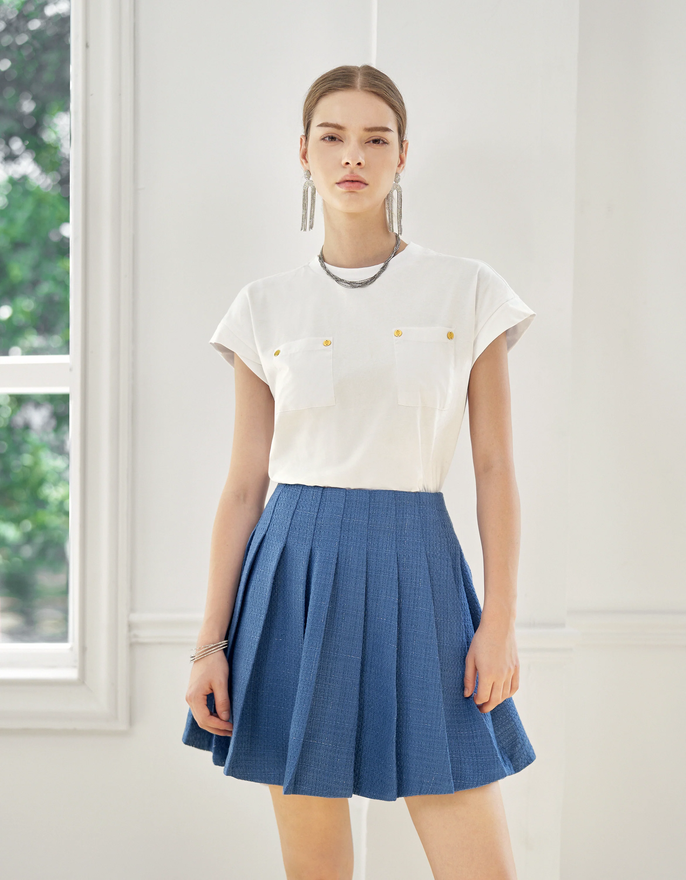A-line Pleated Tweed Skirt - Image 21