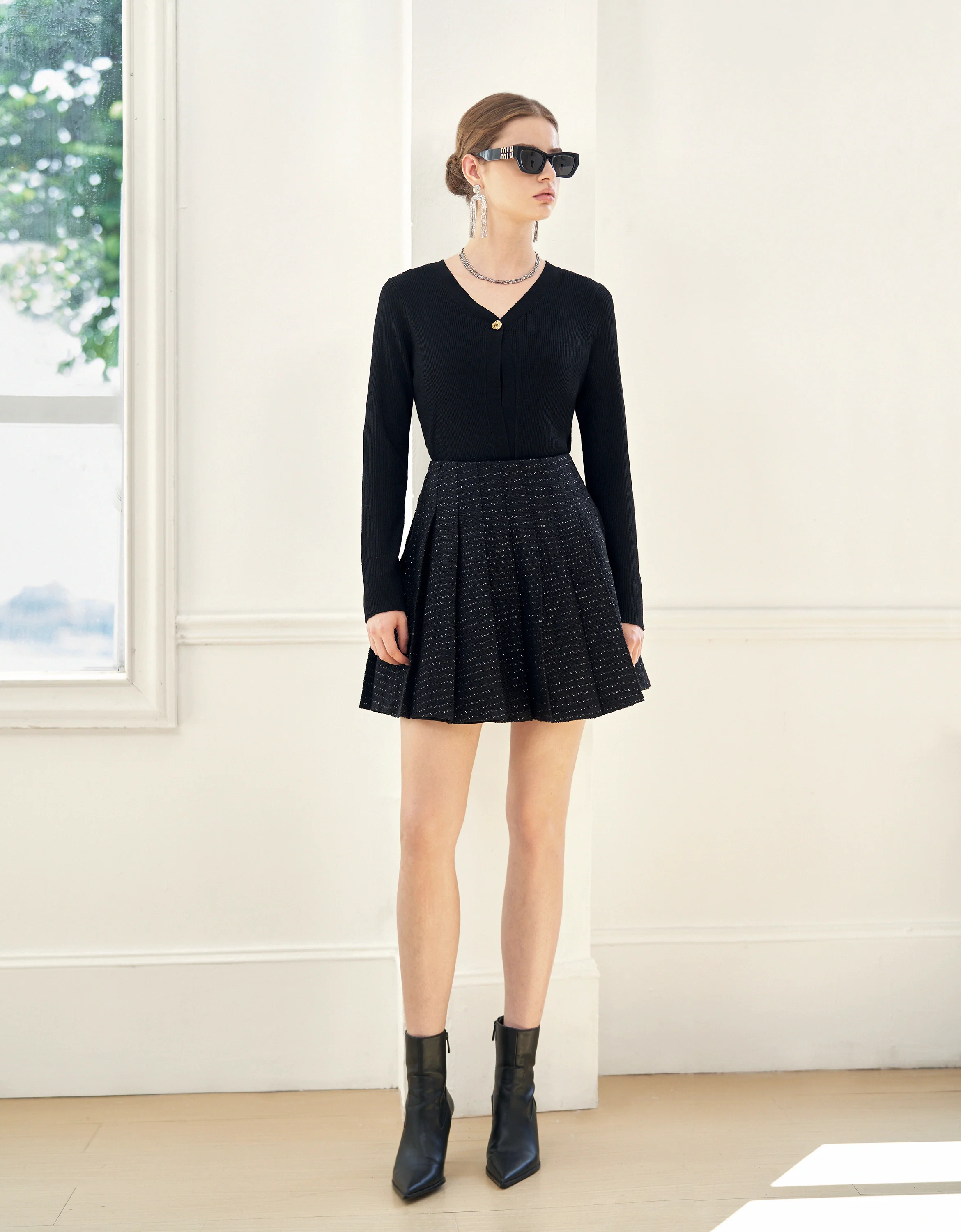 A-line Pleated Tweed Skirt - Image 4