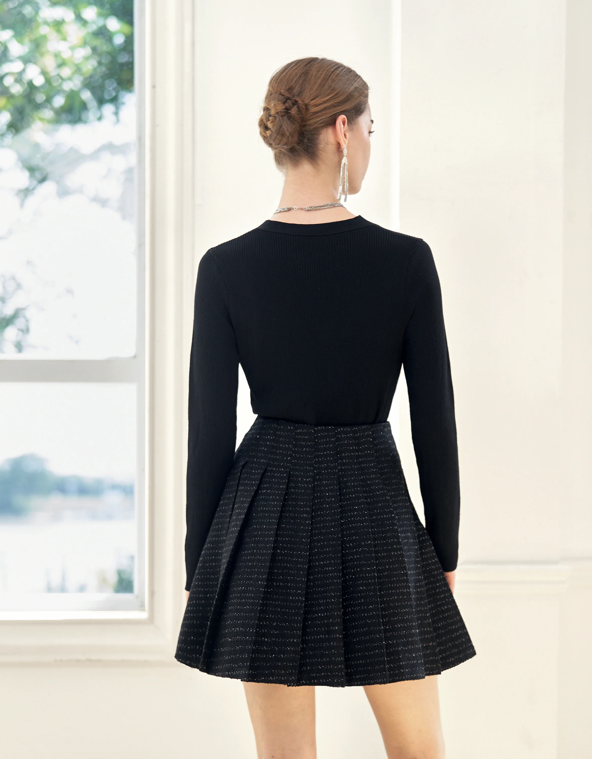 A-line Pleated Tweed Skirt - Image 6