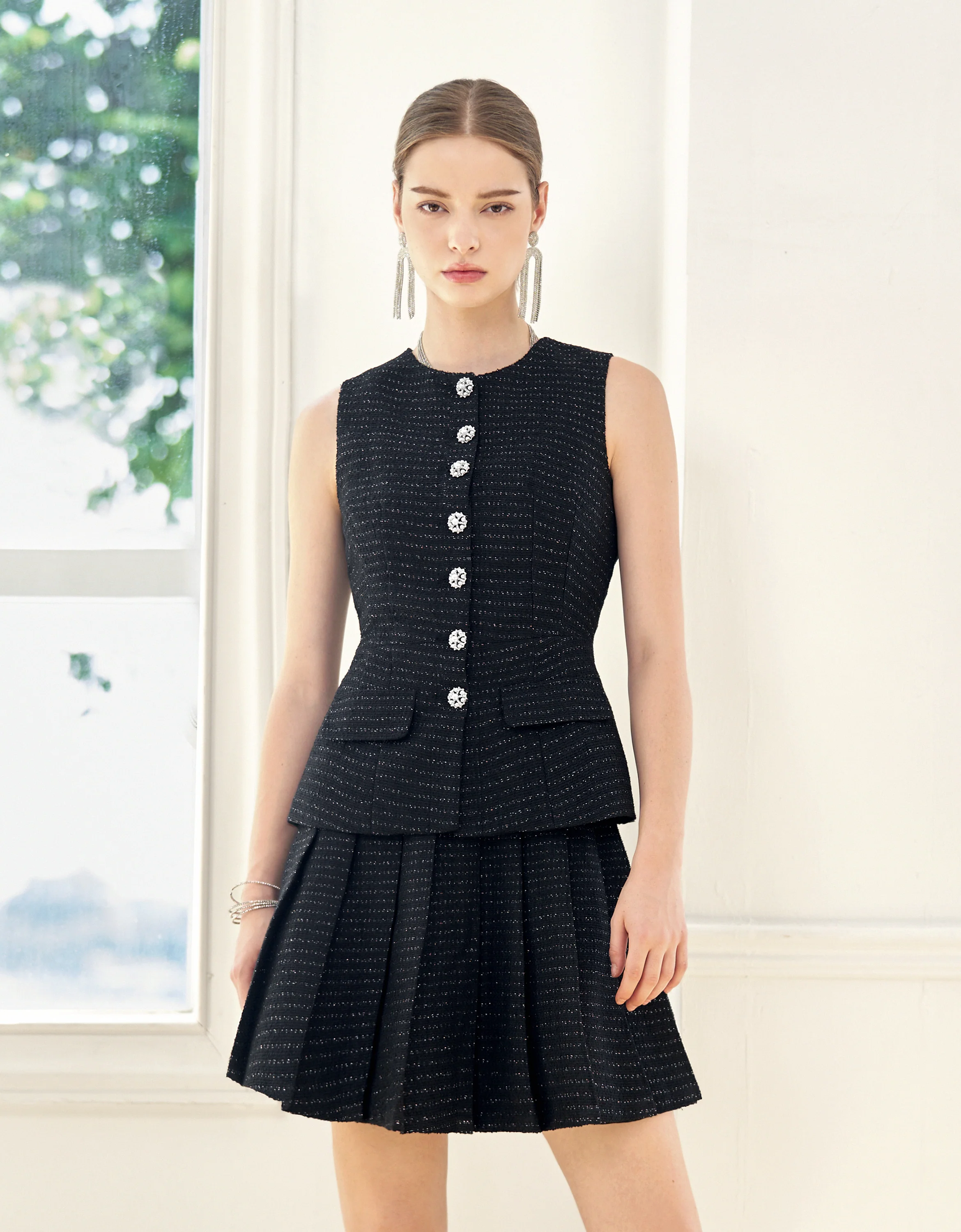 A-line Pleated Tweed Skirt - Image 7