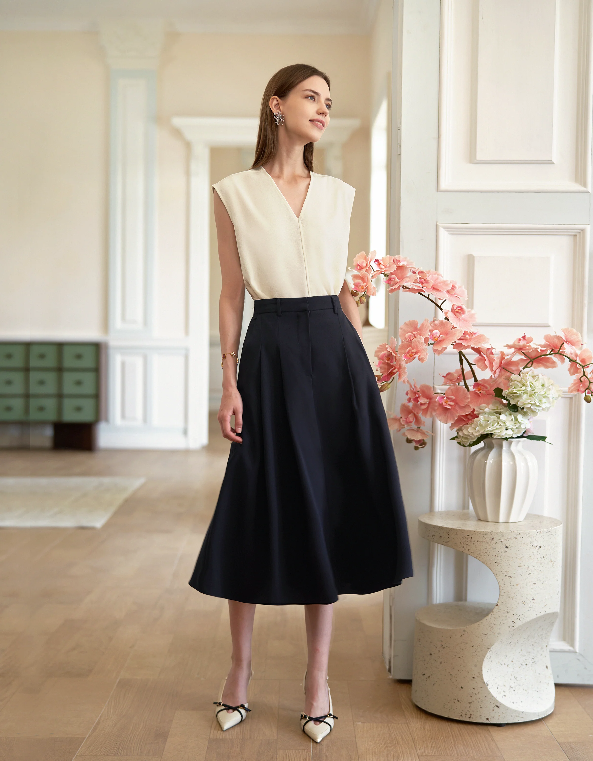 Acetate Blend A-line Pleated Skirt - Image 3