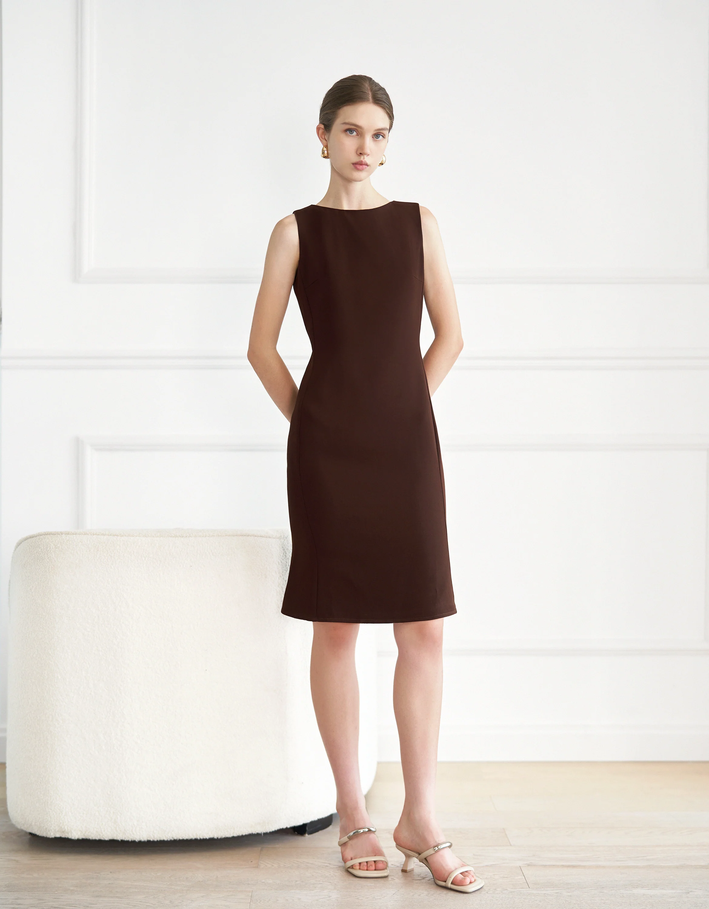 Acetate-blend Boat Neck Fishtail Hem Dress - Image 3