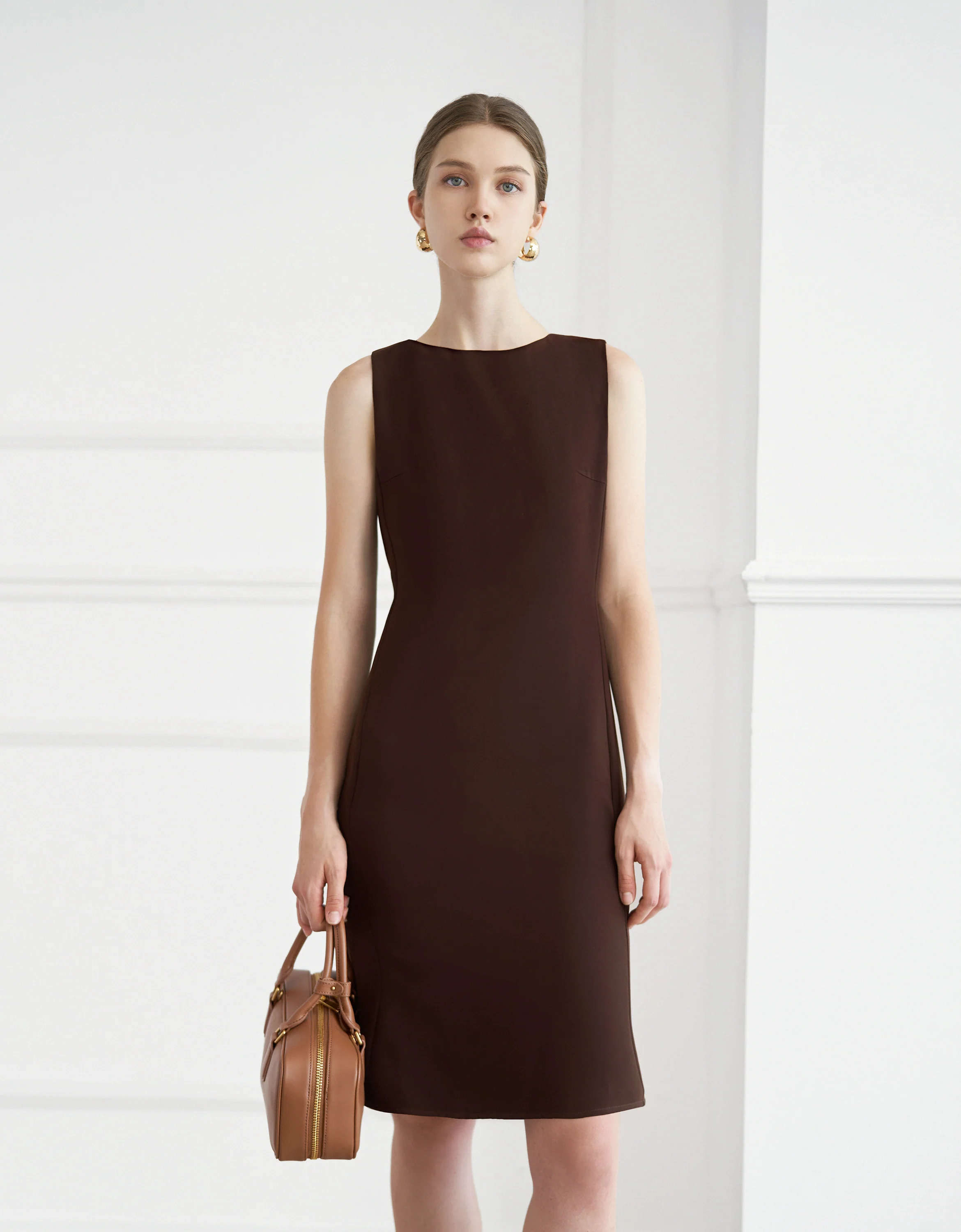 Acetate-blend Boat Neck Fishtail Hem Dress - Image 4