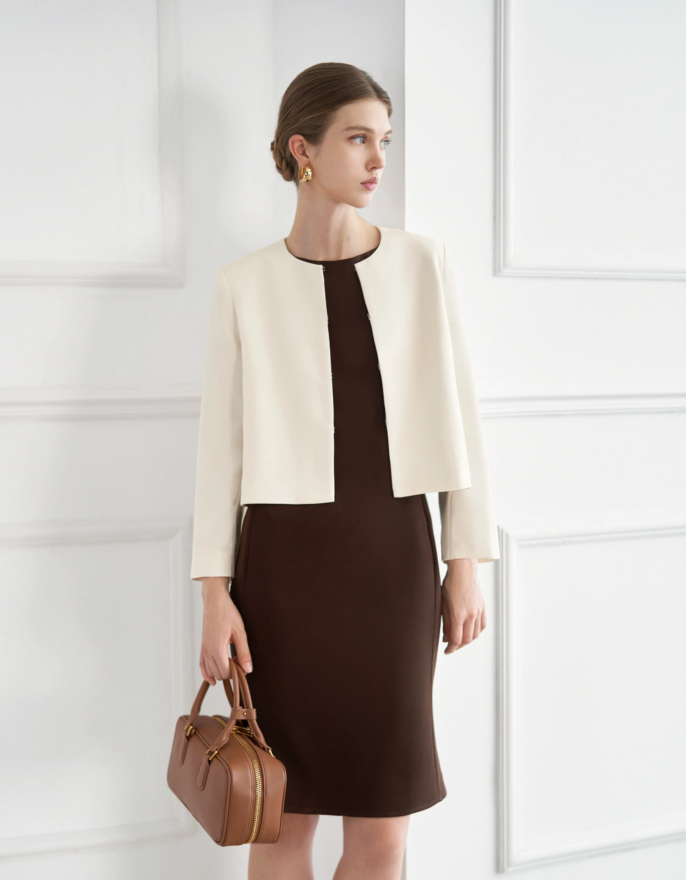 Acetate-blend Boat Neck Fishtail Hem Dress - Image 6