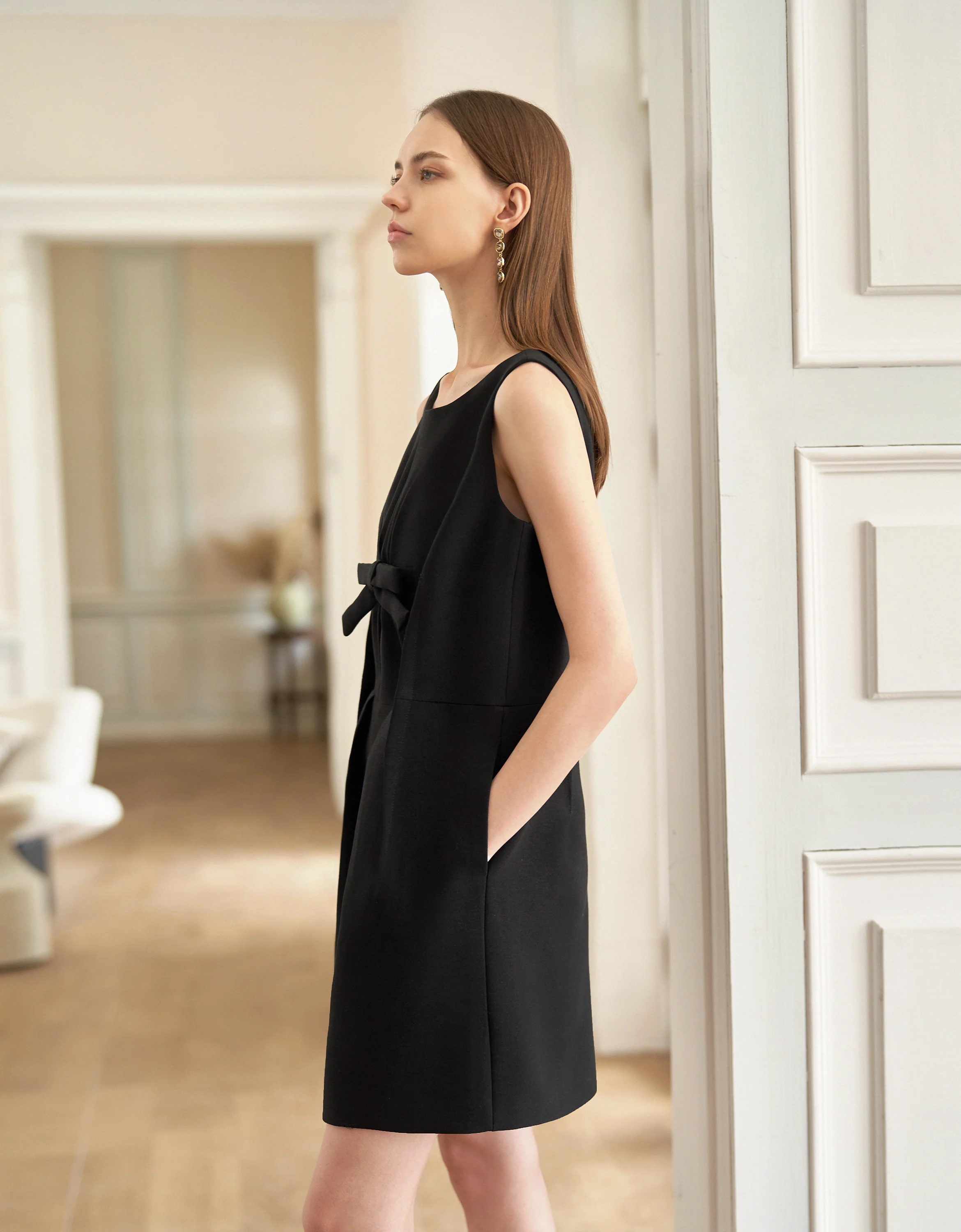 Acetate-blend Bow Front Sleeveless Dress - Image 3