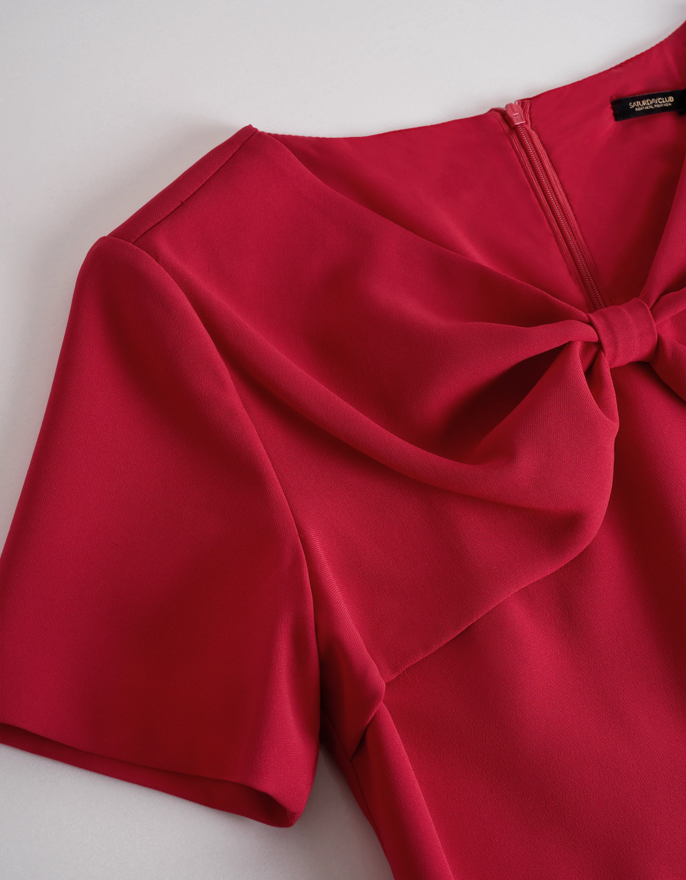 Acetate-blend Bow Neckline Short Sleeve Dress - Image 4