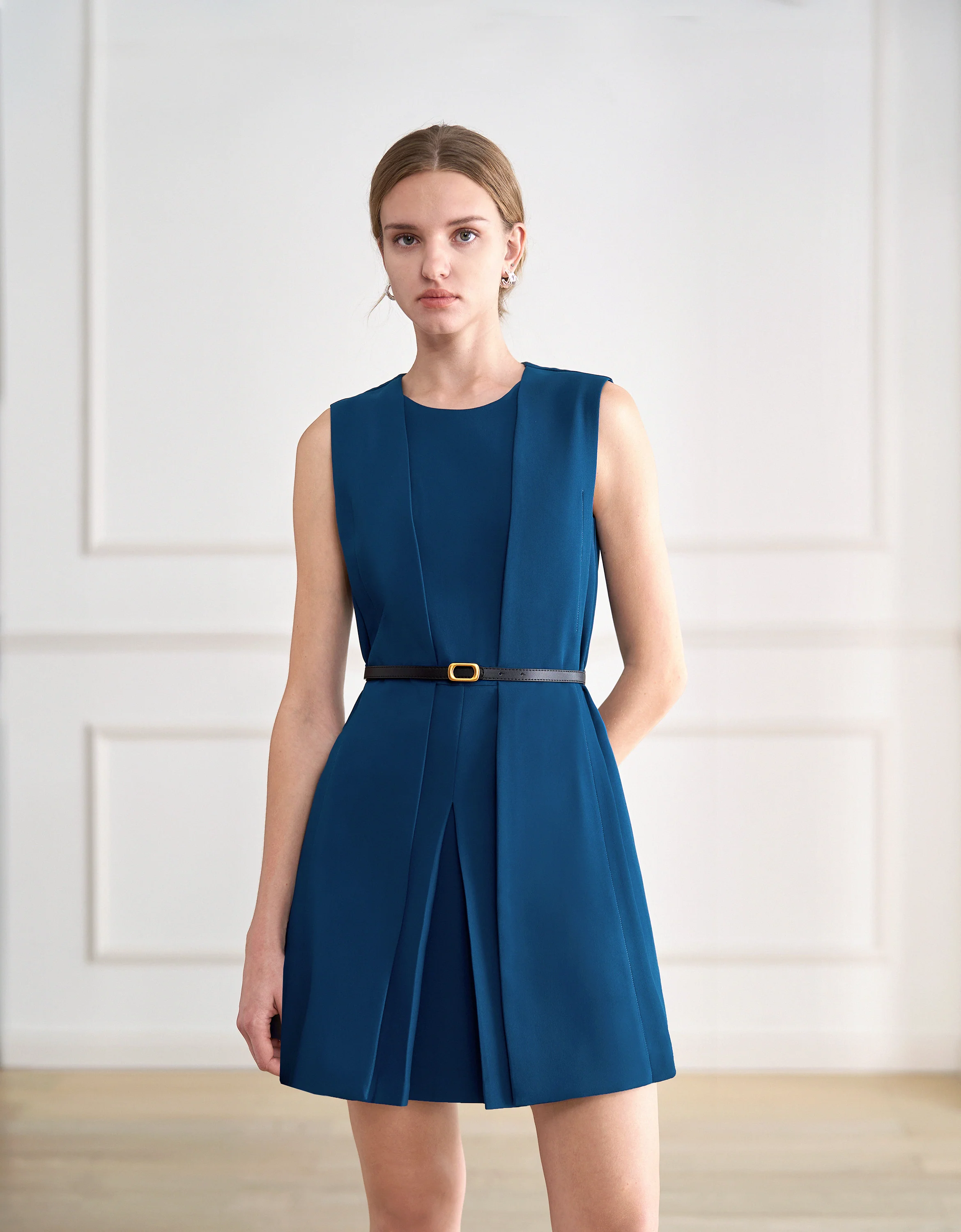 Acetate-blend Sleeveless Layered Dress - Image 3