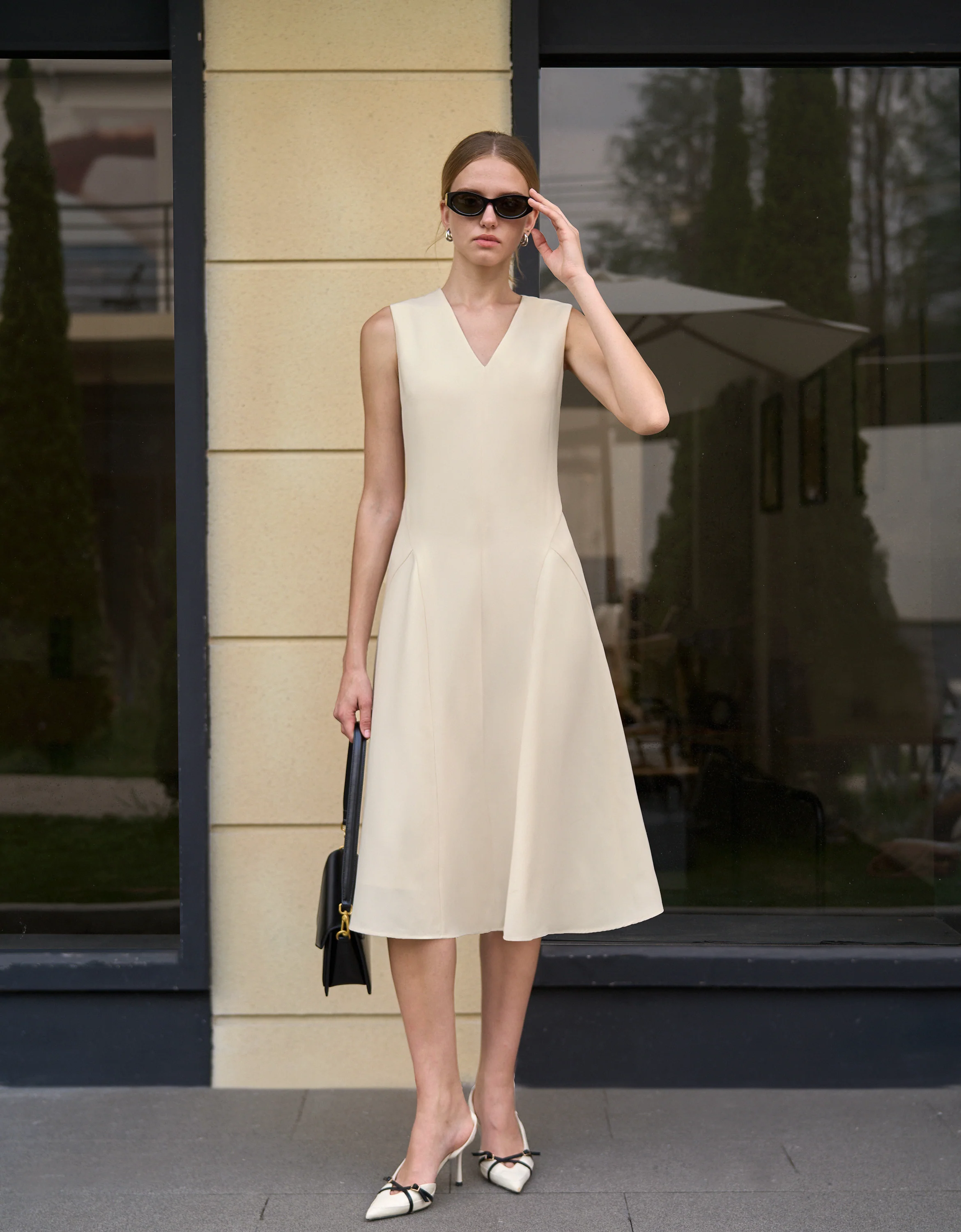 Acetate-blend V-neck A-line Dress - Image 2