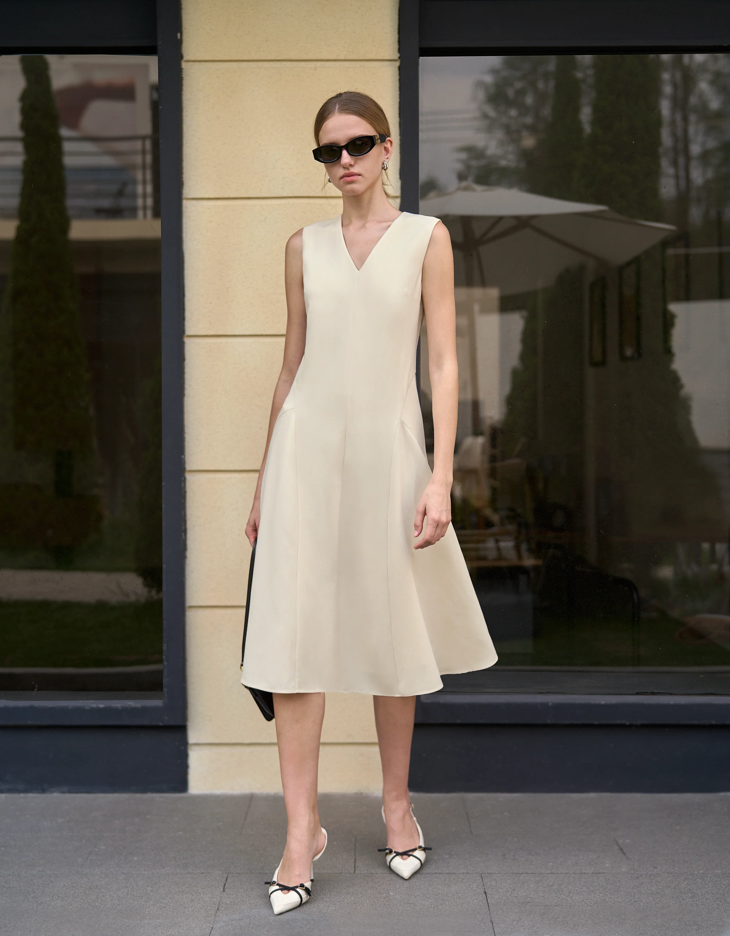 Acetate-blend V-neck A-line Dress - Image 3