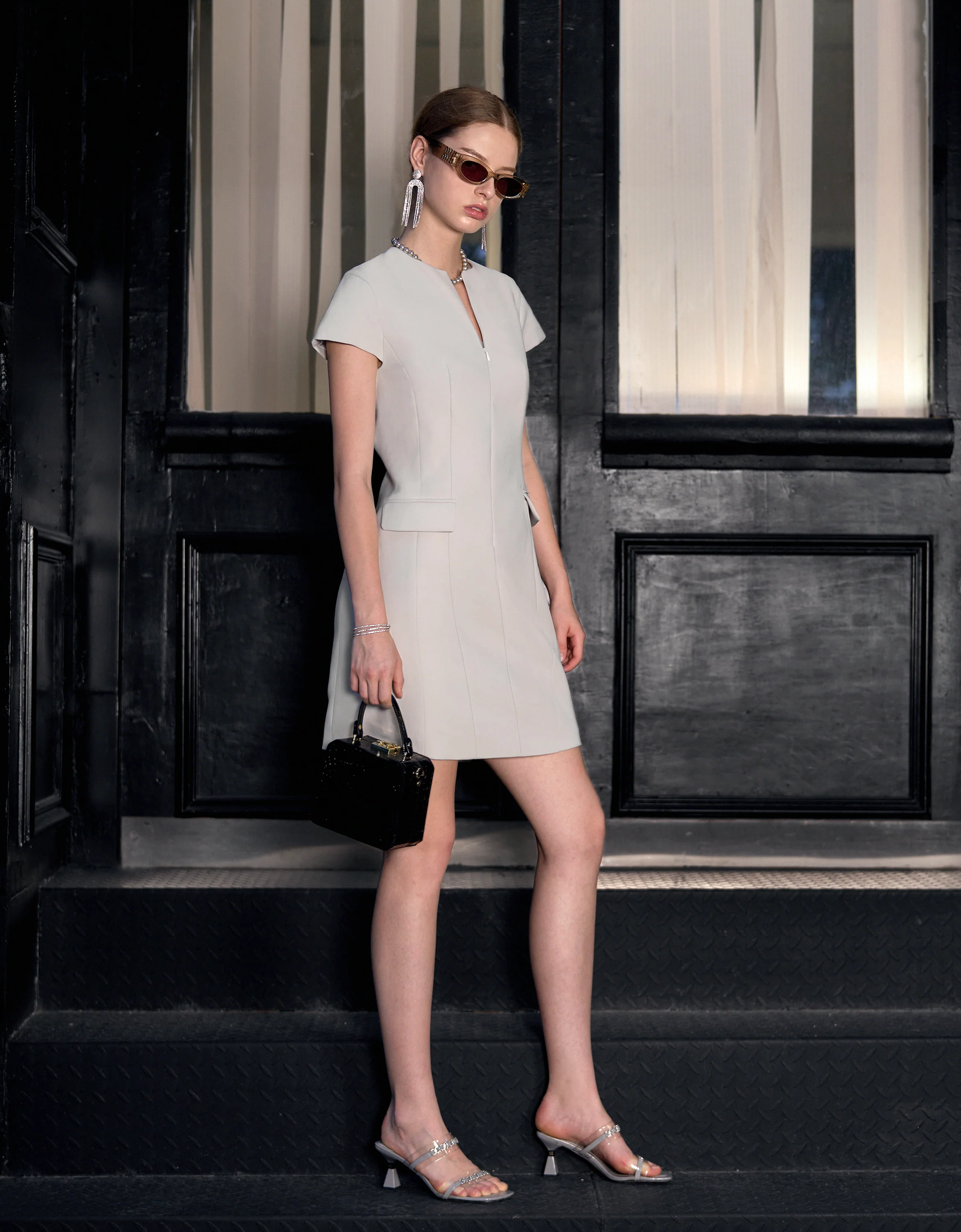 Acetate Blend Zip Up Dress - Image 10