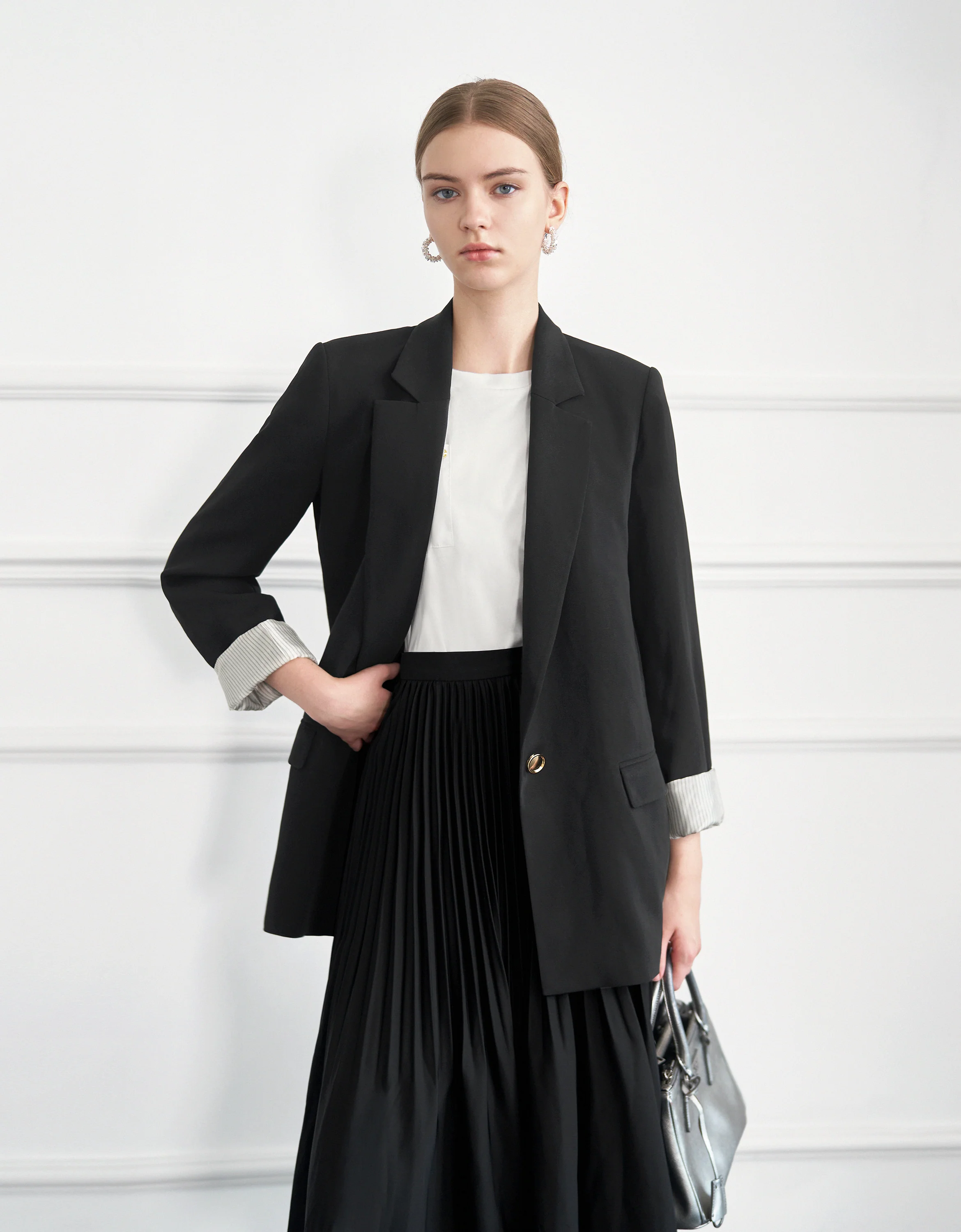 Acetate Contrast Stripe Cuffs Suit Blazer - Image 3
