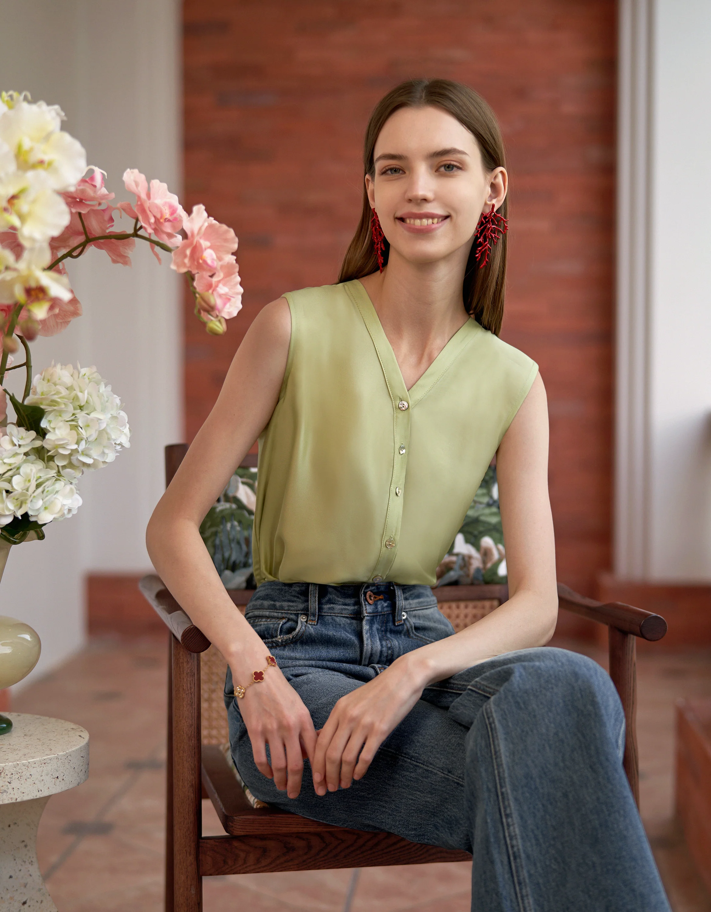 Acetate V-neck Button Front Top - Image 4