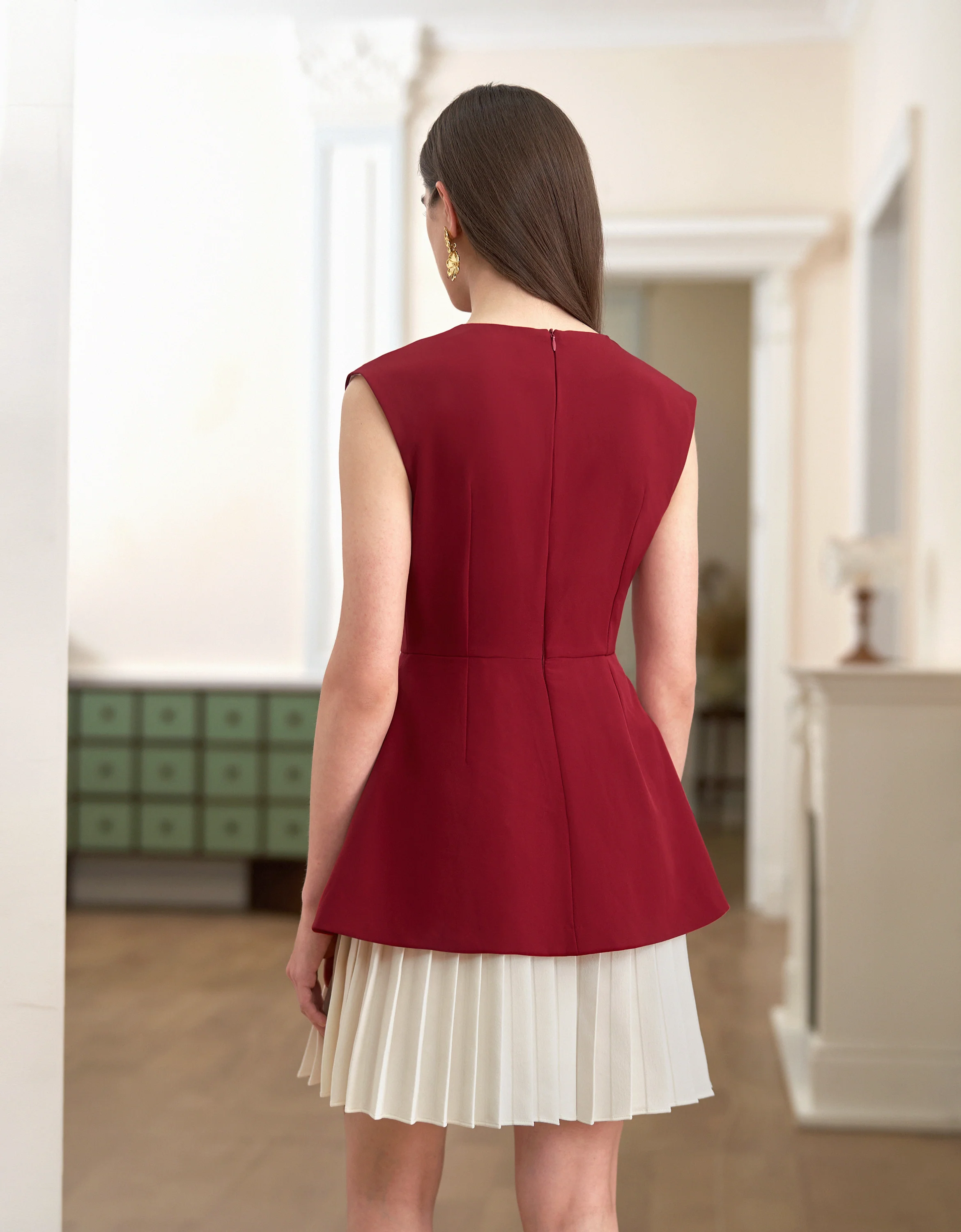 Anchor Chain Contrast Pleated Hem Sleeveless Dress - Image 5