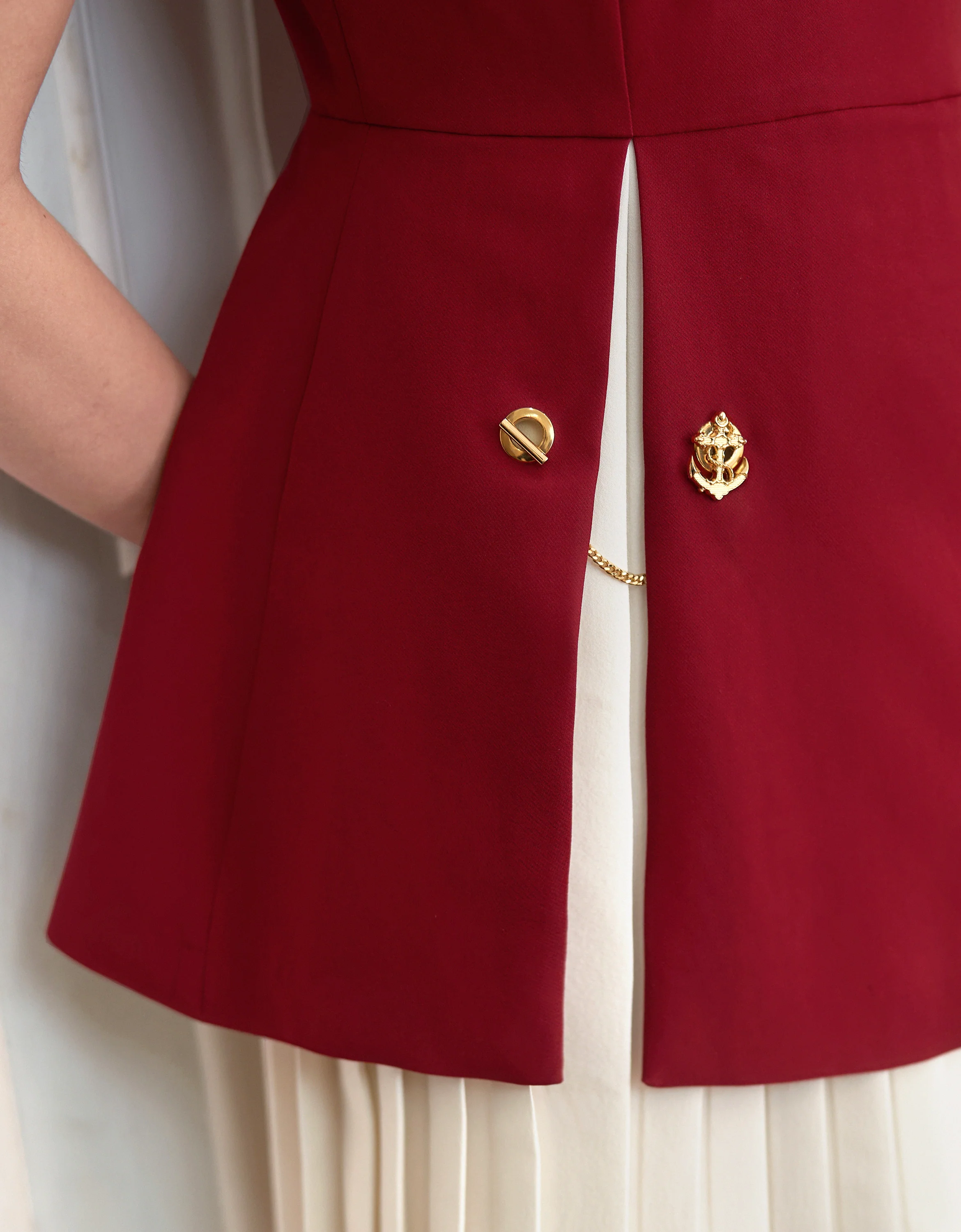 Anchor Chain Contrast Pleated Hem Sleeveless Dress - Image 6