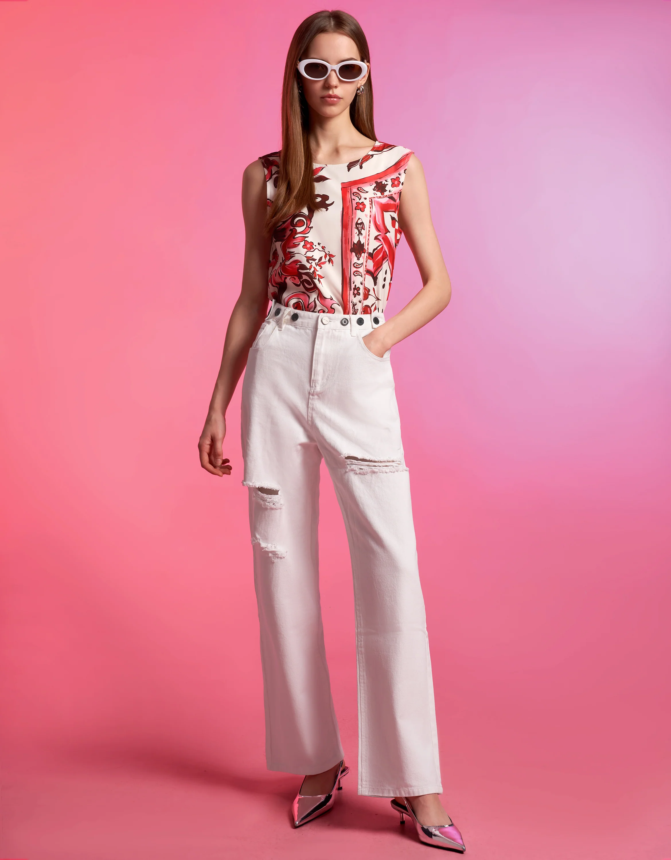 Art Print Criss Cross Back Top - Image 6