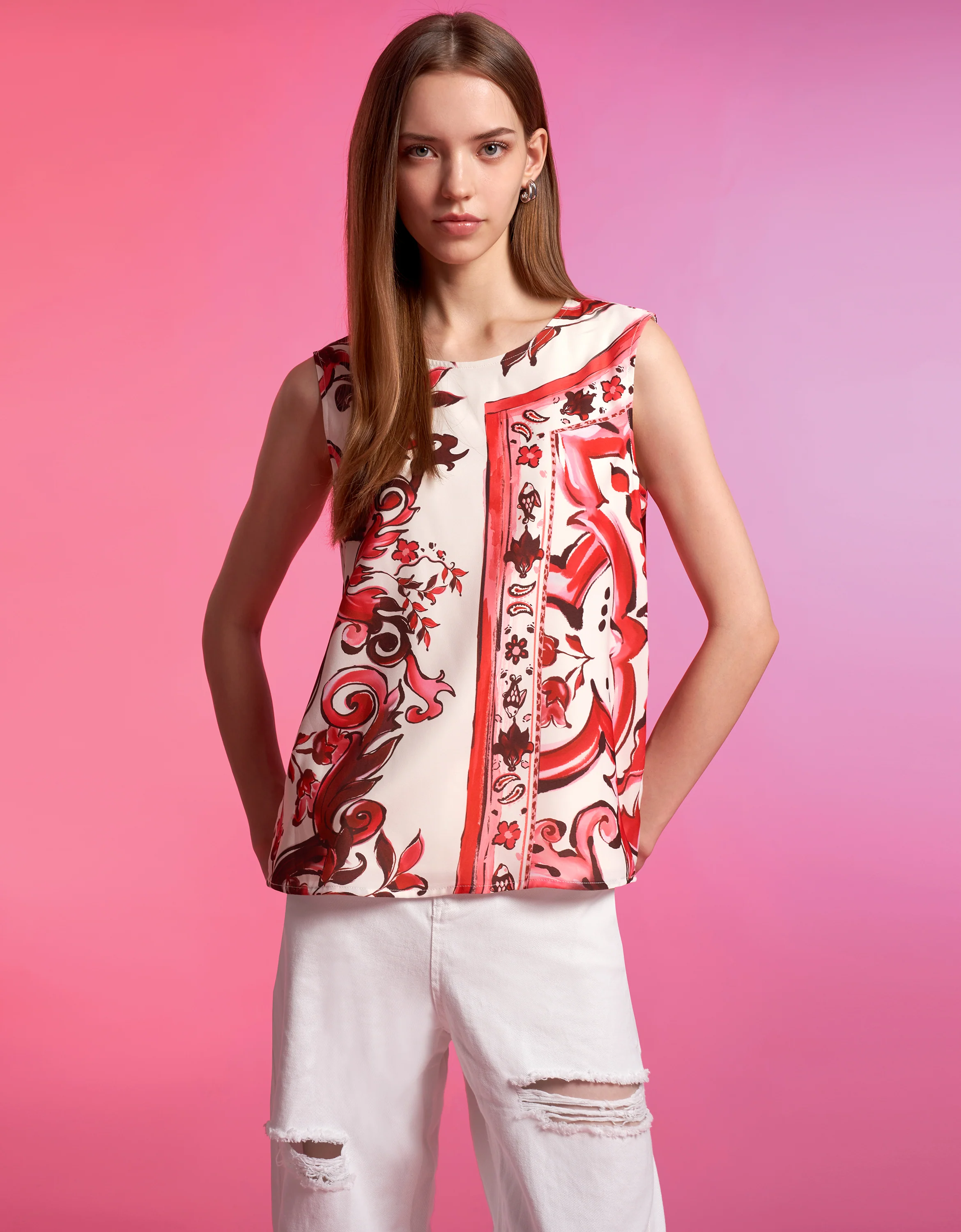 Art Print Criss Cross Back Top - Image 9