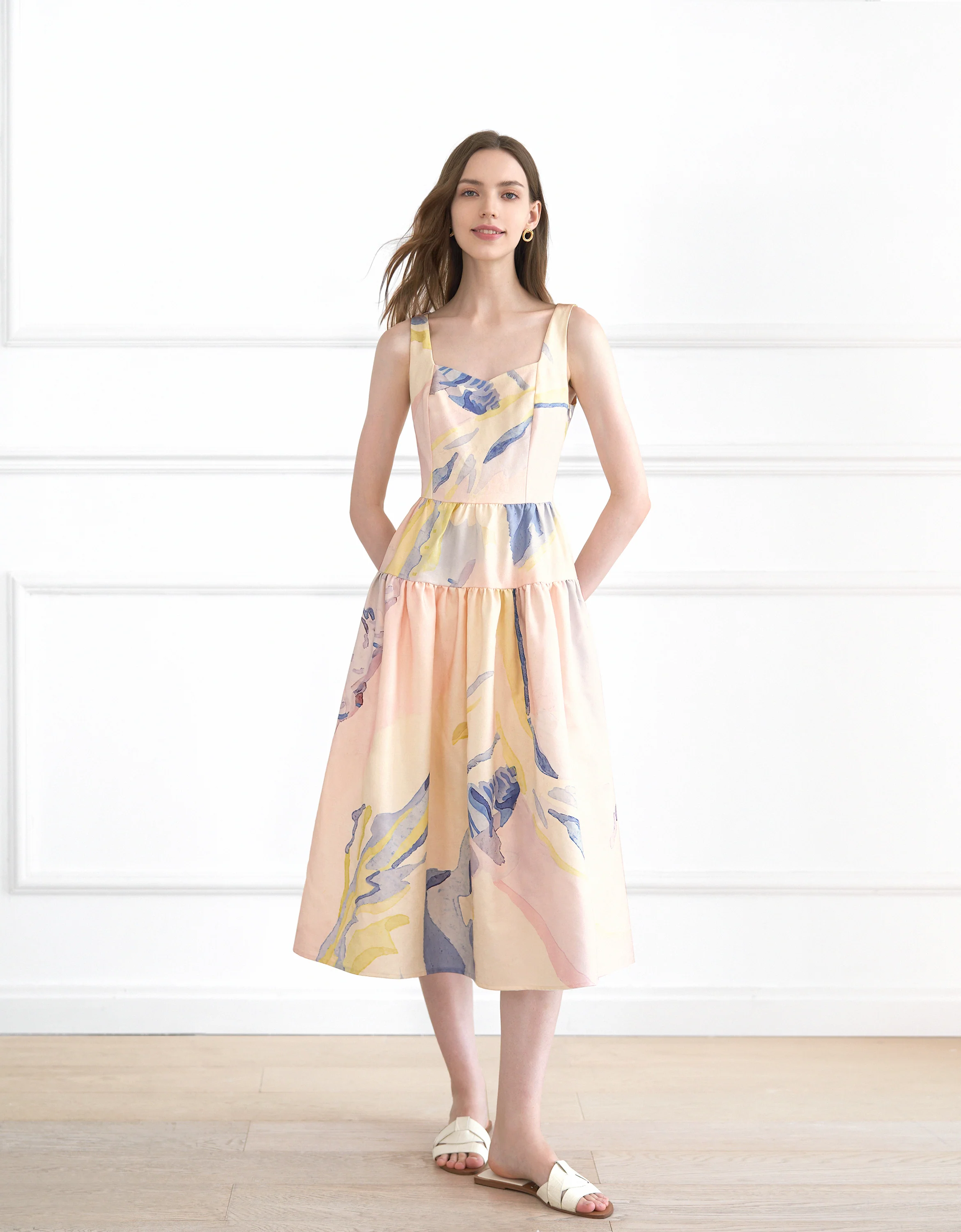 Art Print Sleeveless Midi Dress - Image 2