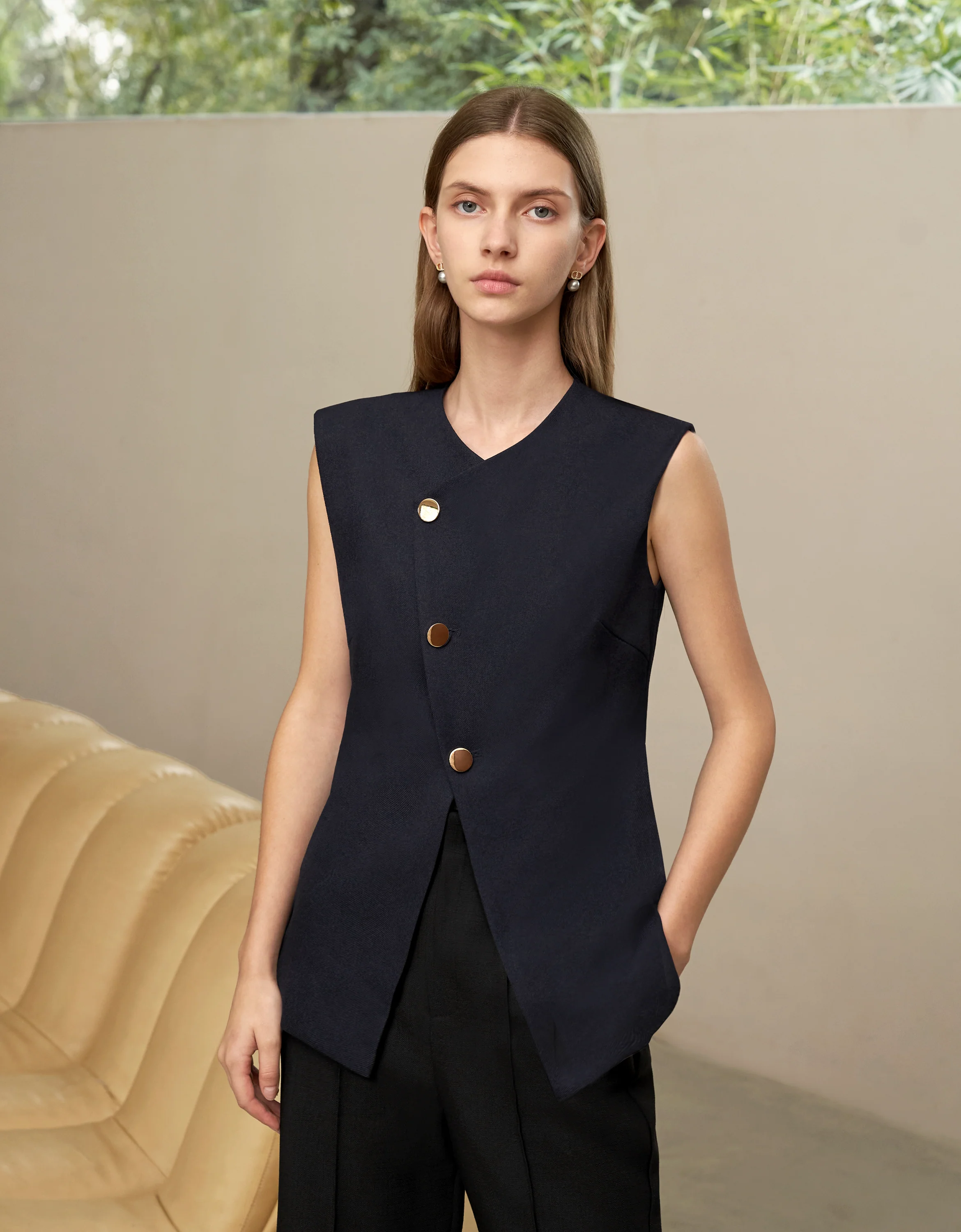 Asymmetric Button Front Vest - Image 25