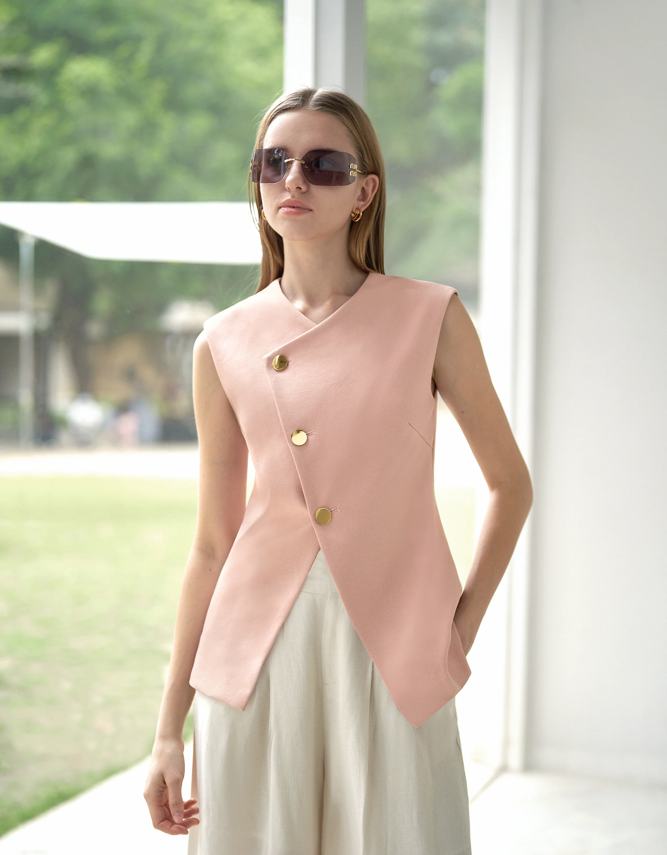 Asymmetric Button Front Vest - Image 29