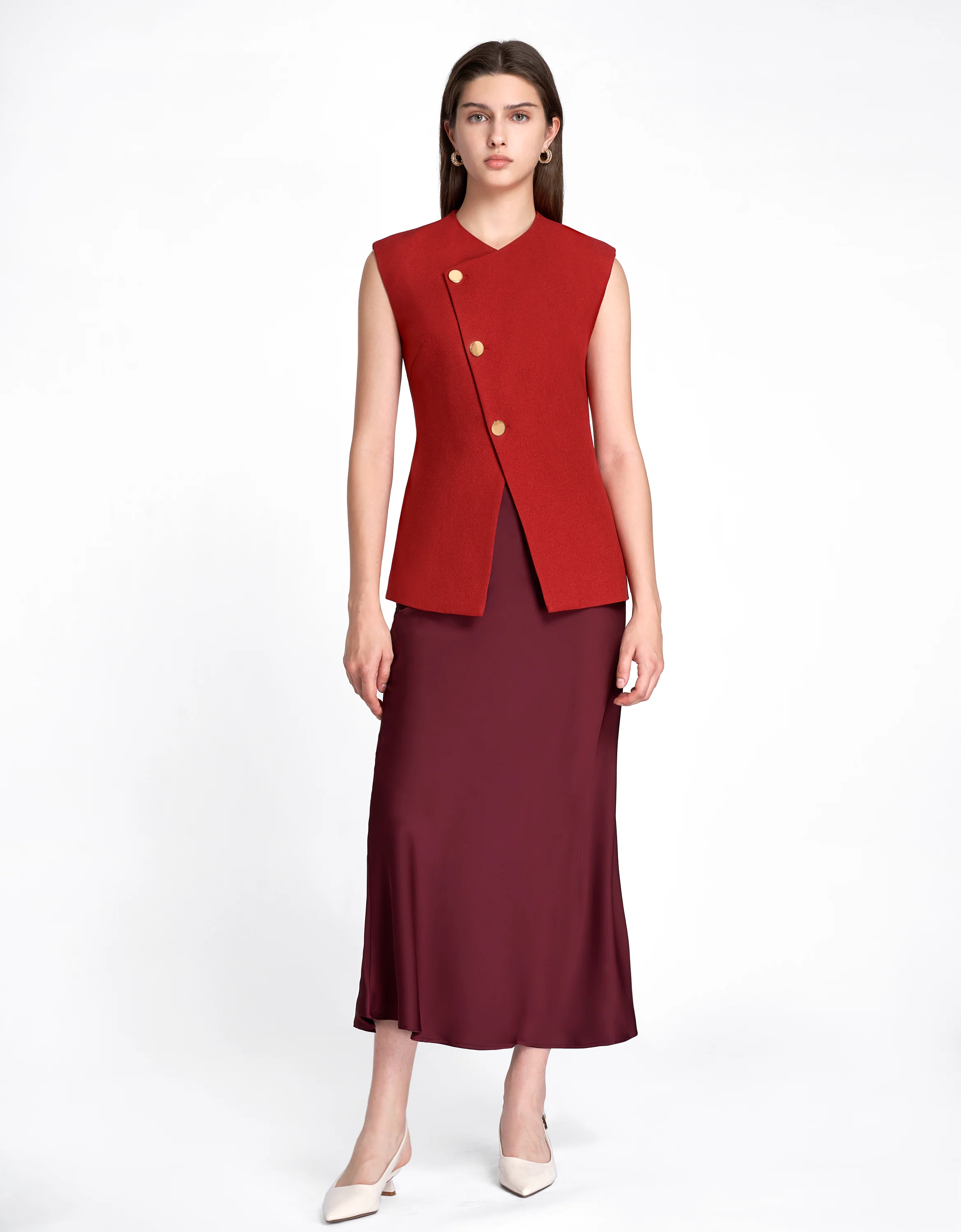 Asymmetric Button Front Vest - Image 4