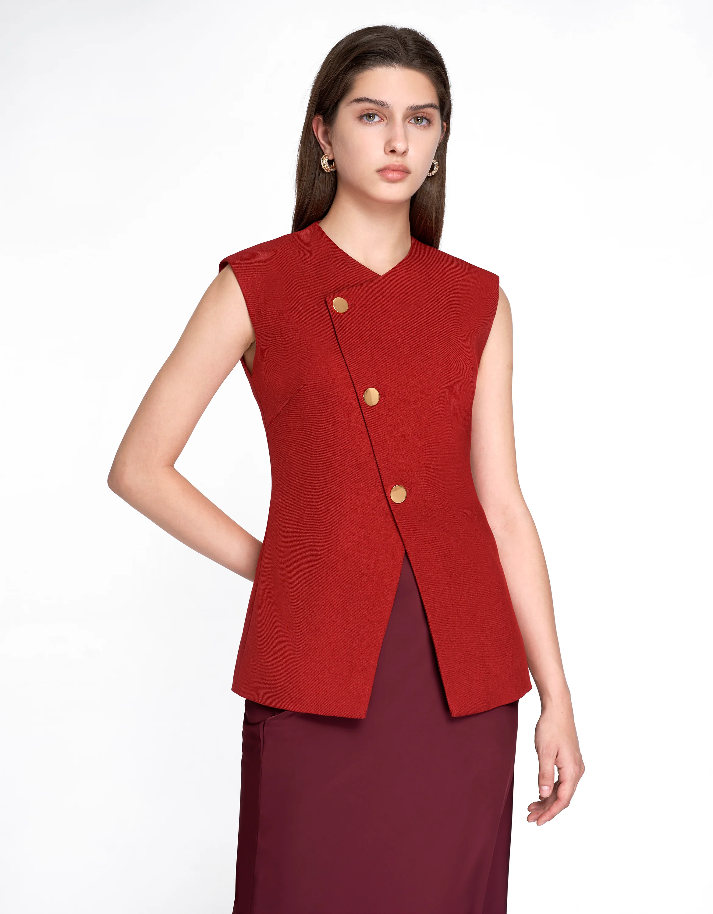 Asymmetric Button Front Vest - Image 5