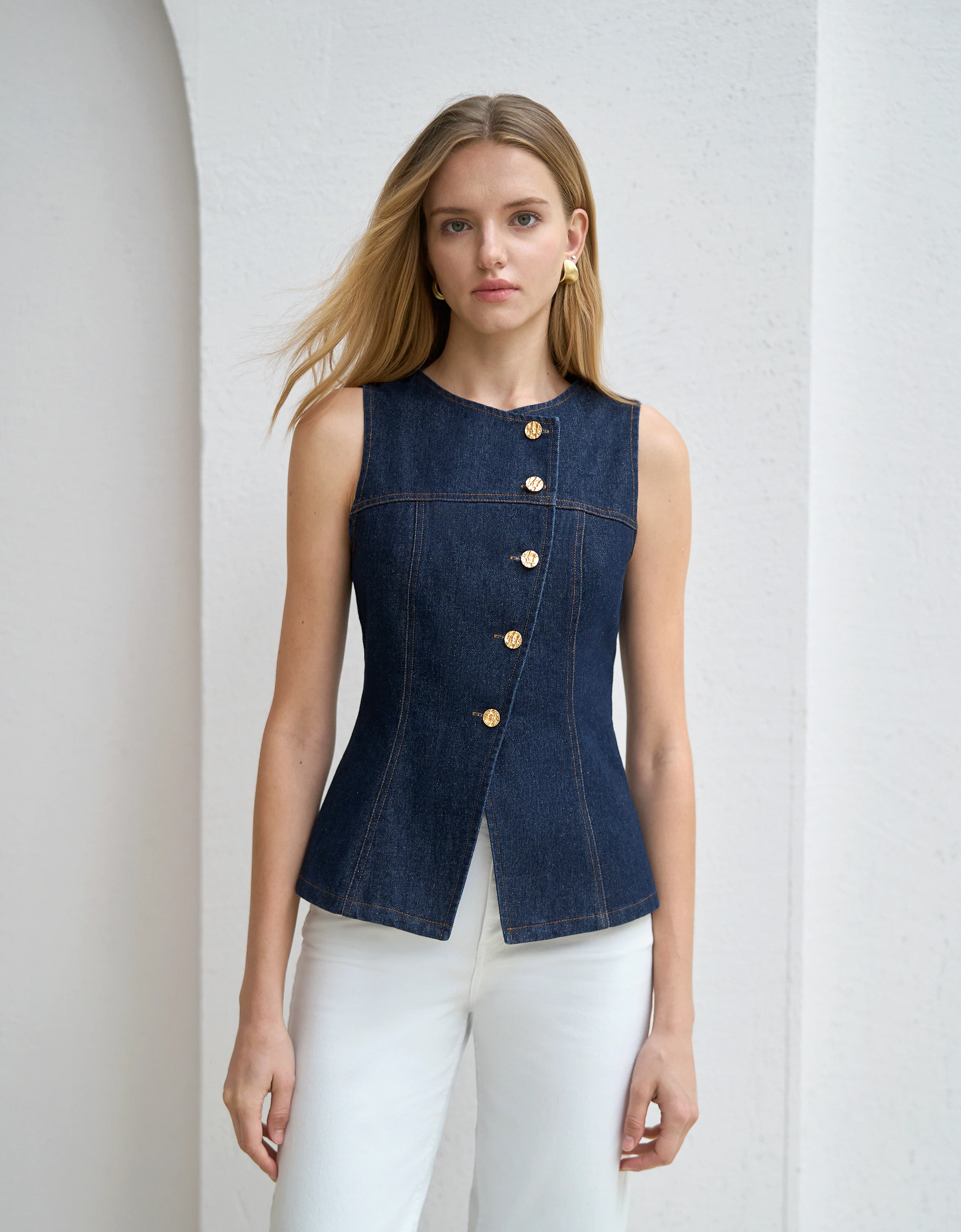 Asymmetric Button Front Vest Top - Image 2
