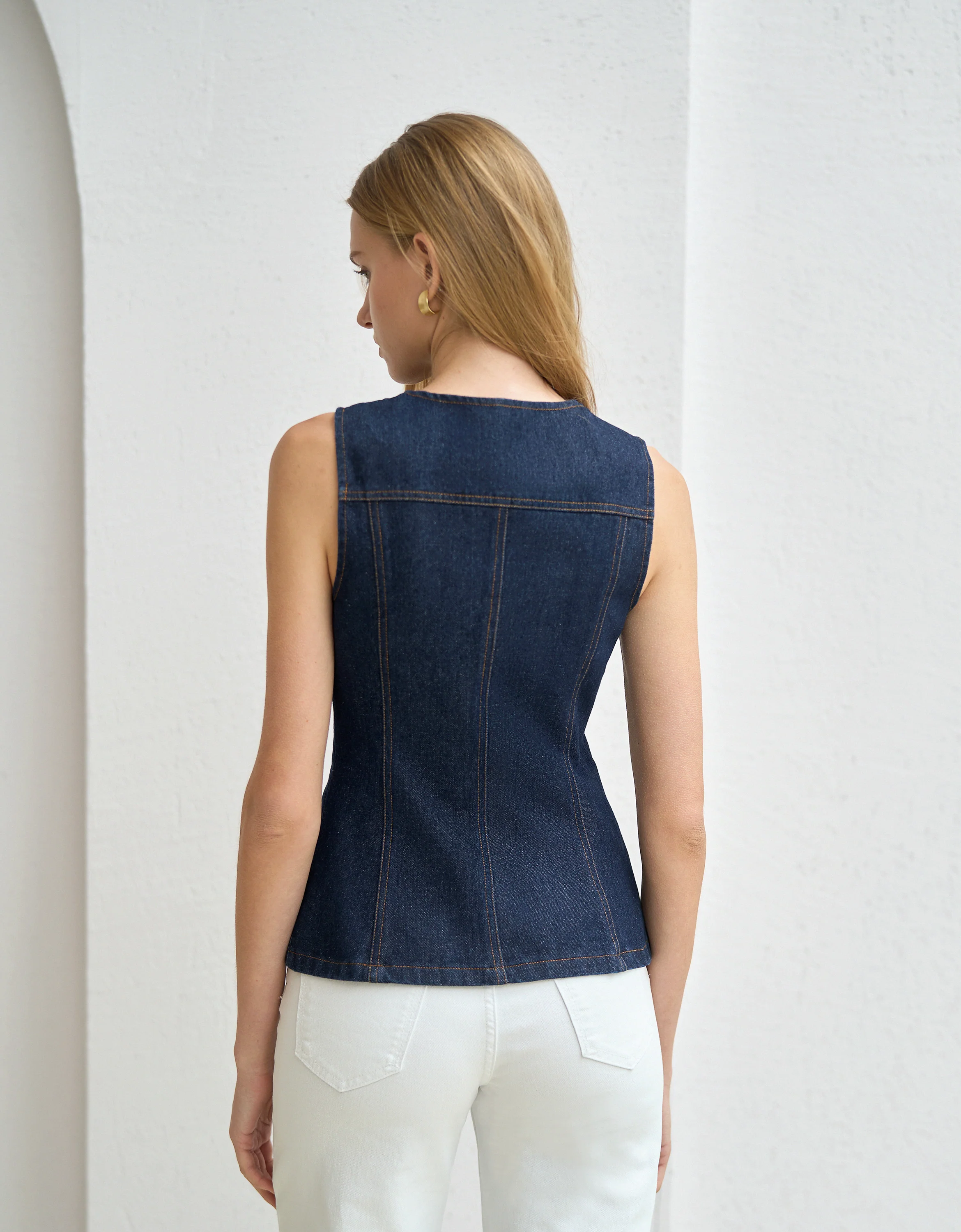 Asymmetric Button Front Vest Top - Image 3