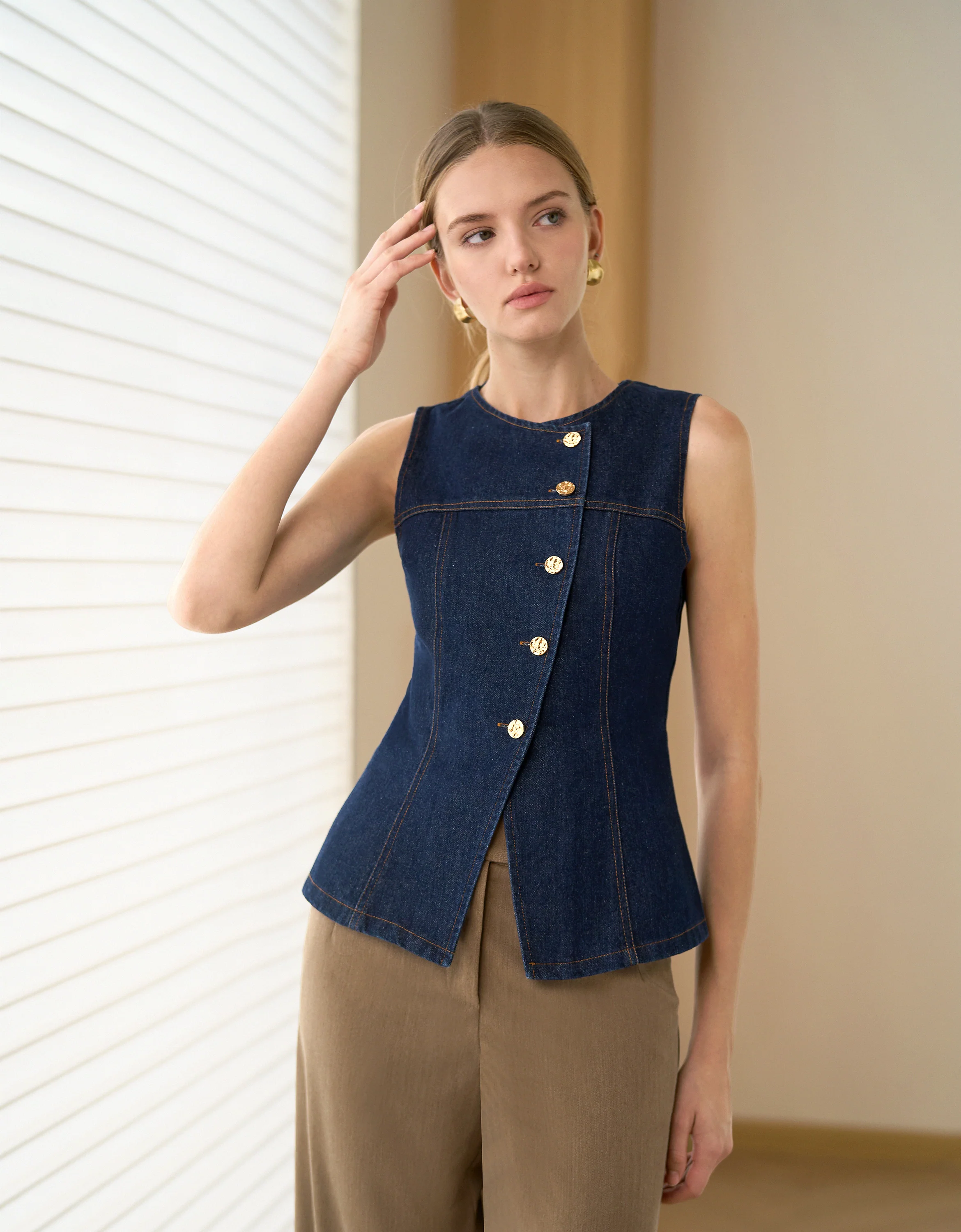 Asymmetric Button Front Vest Top - Image 4