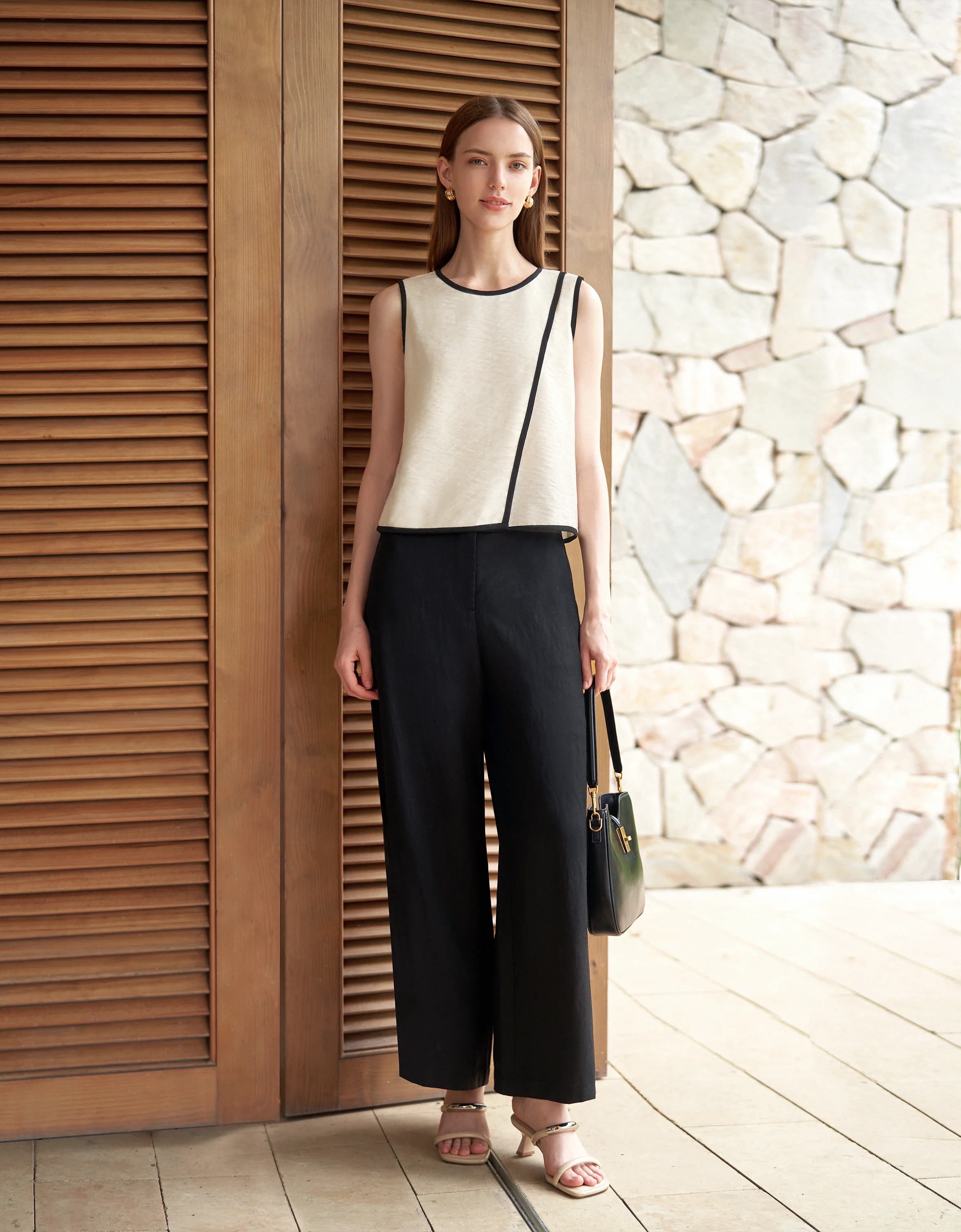 Asymmetric Contrast Trims Sleeveless Top - Image 9