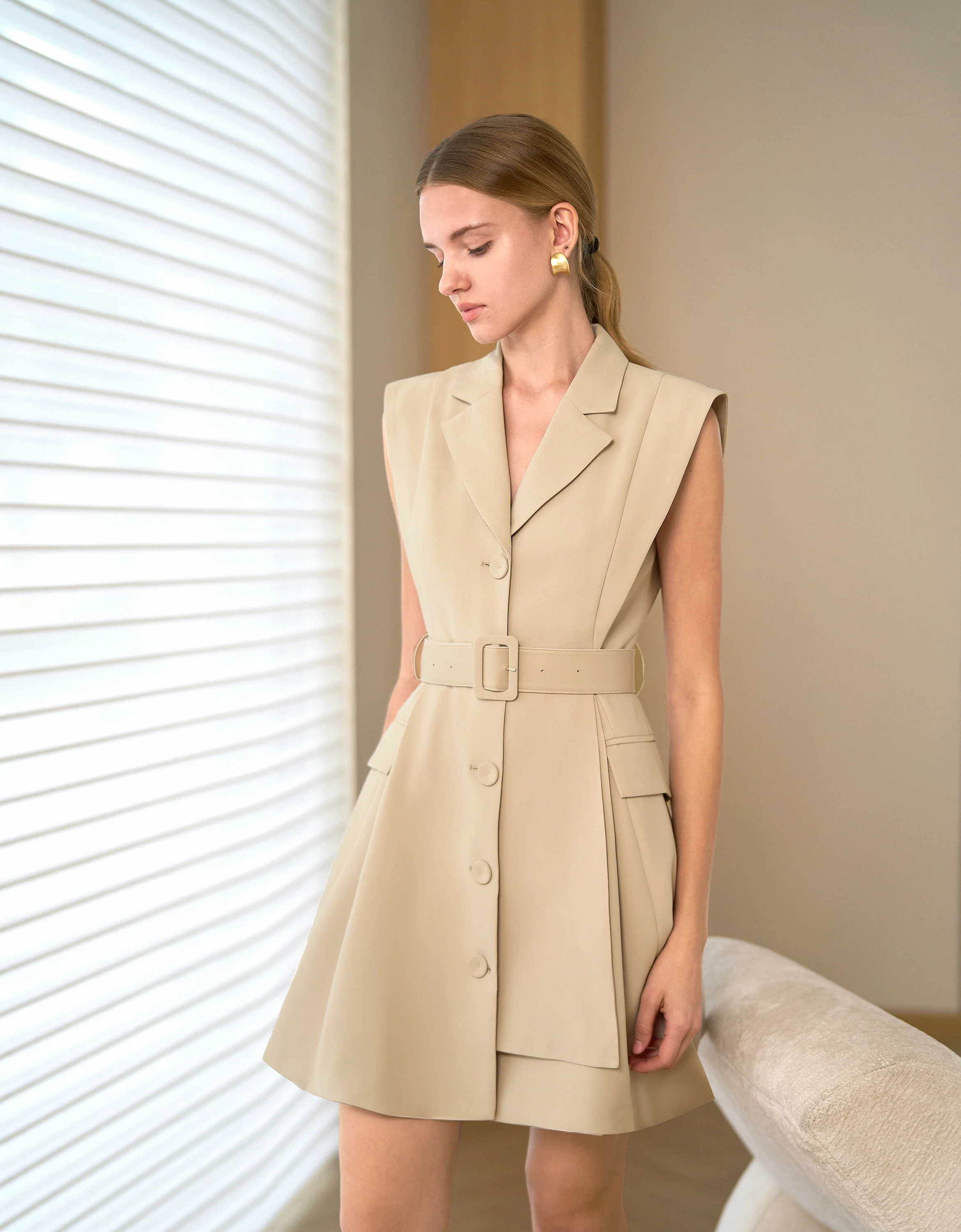 Asymmetric Panel Sleeveless Suit Dress