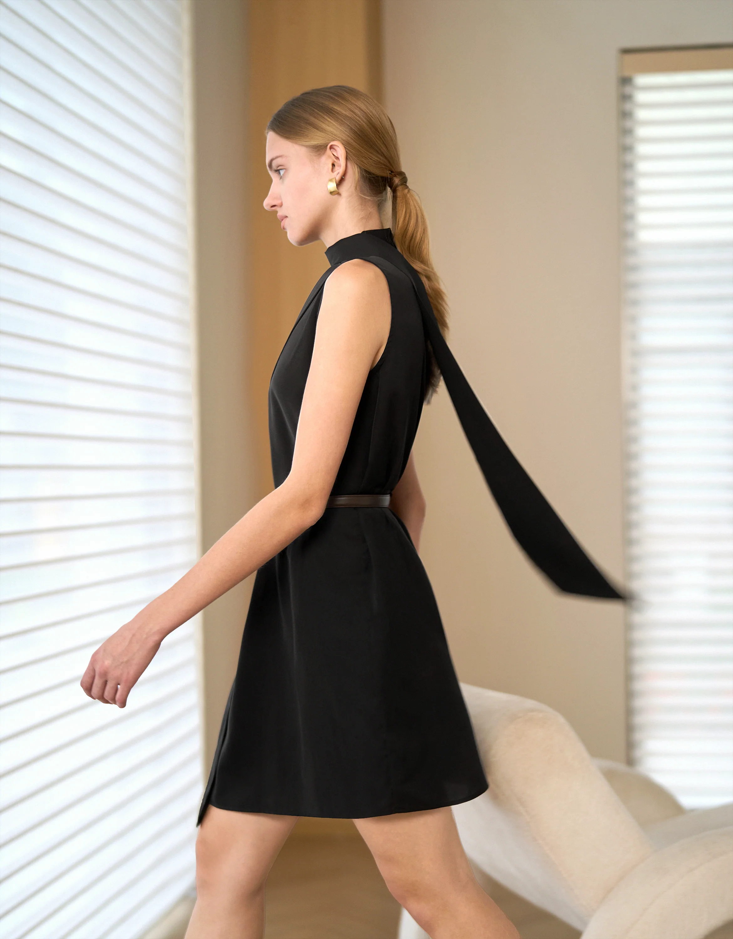 Asymmetric Scarf Detail Sleeveless Dress - Image 3