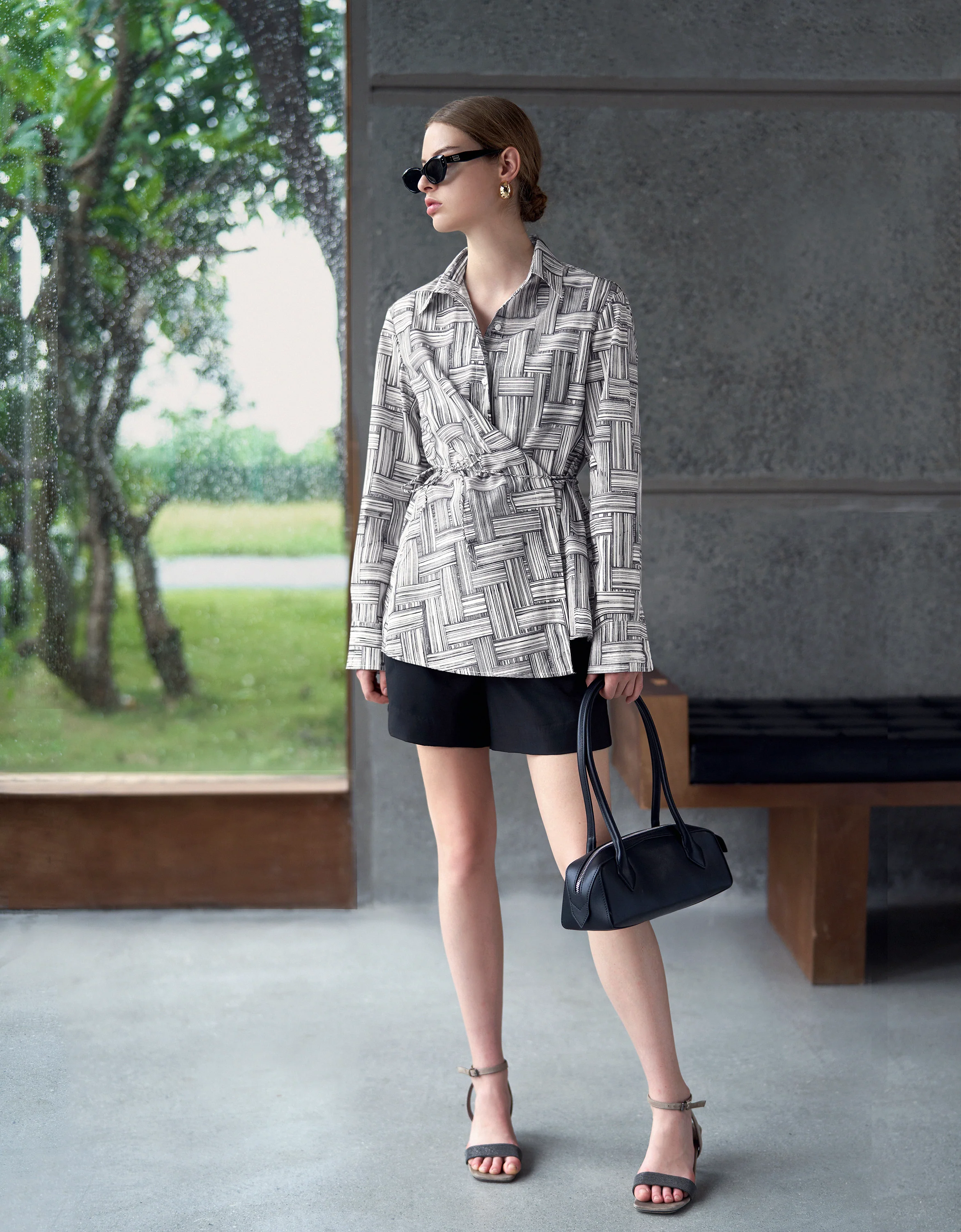 Asymmetric Wrap Front Long Sleeve Printed Shirt - Image 3
