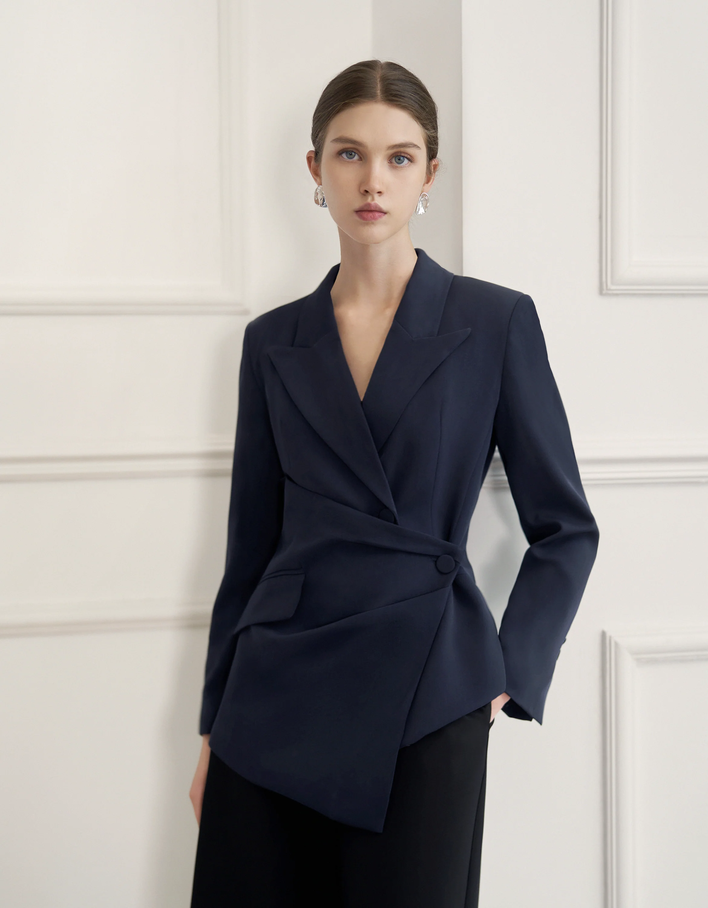 Asymmetric Wrap Front Suit Blazer - Image 3