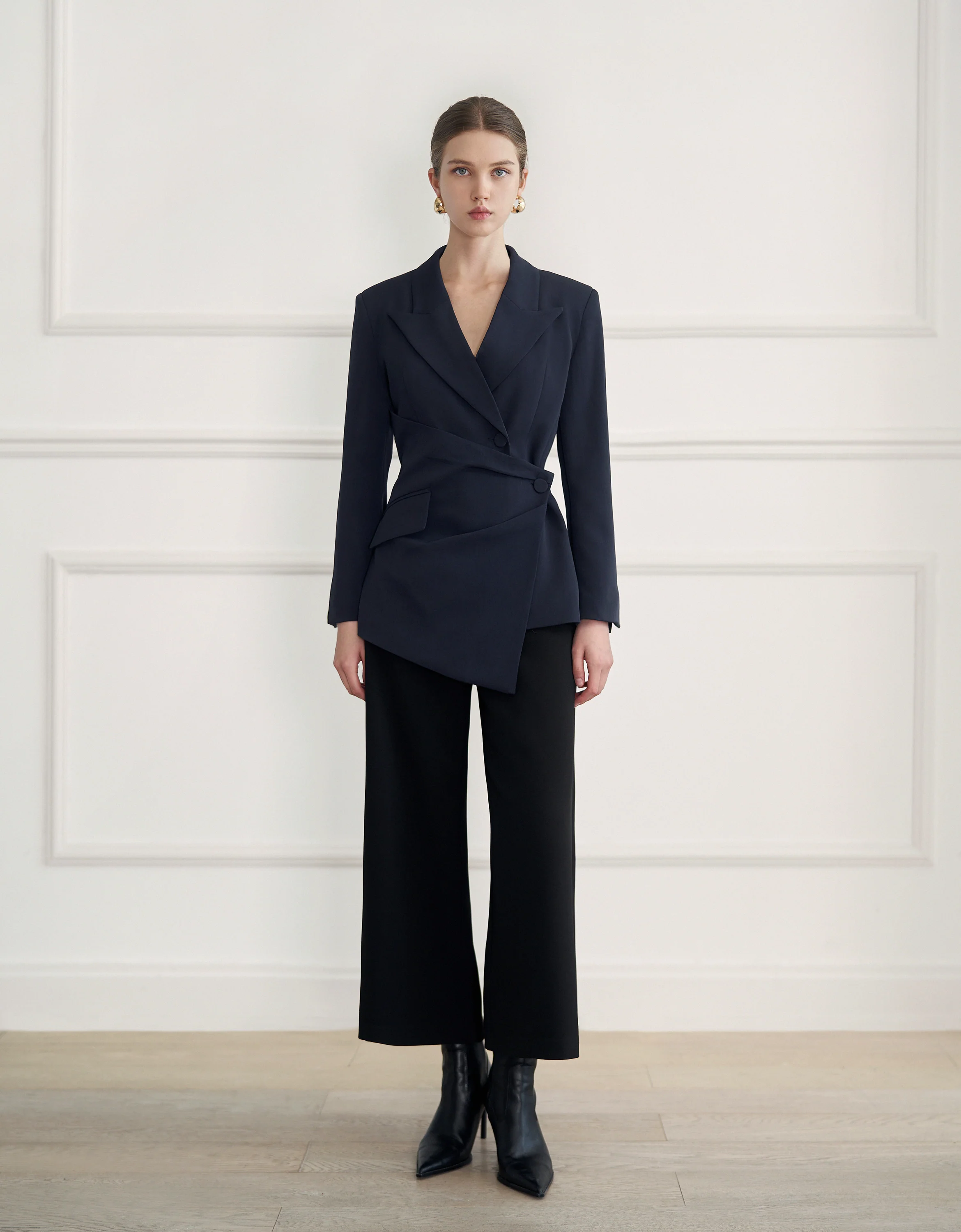Asymmetric Wrap Front Suit Blazer - Image 4