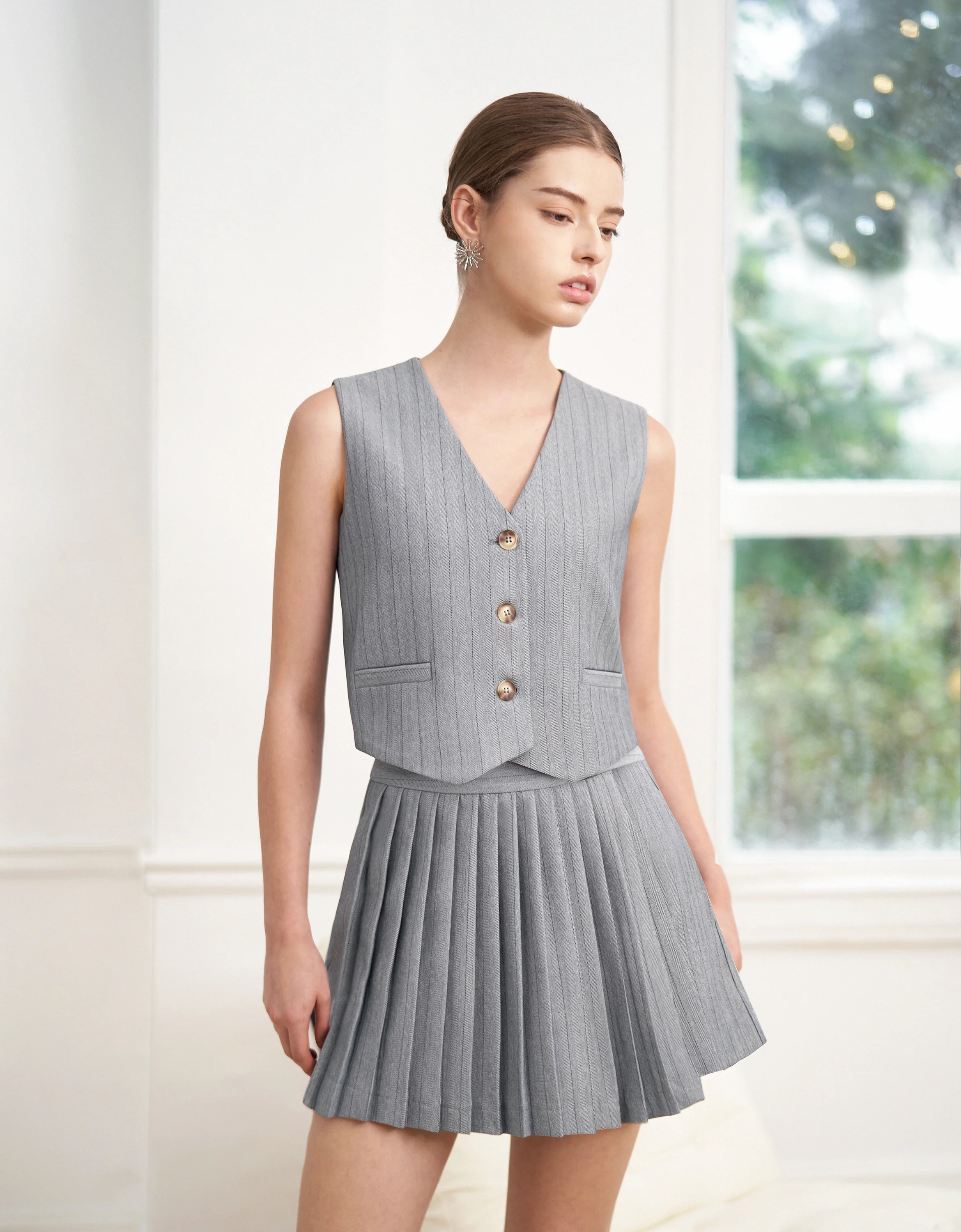 Asymmetrical Pleated Skort - Image 11