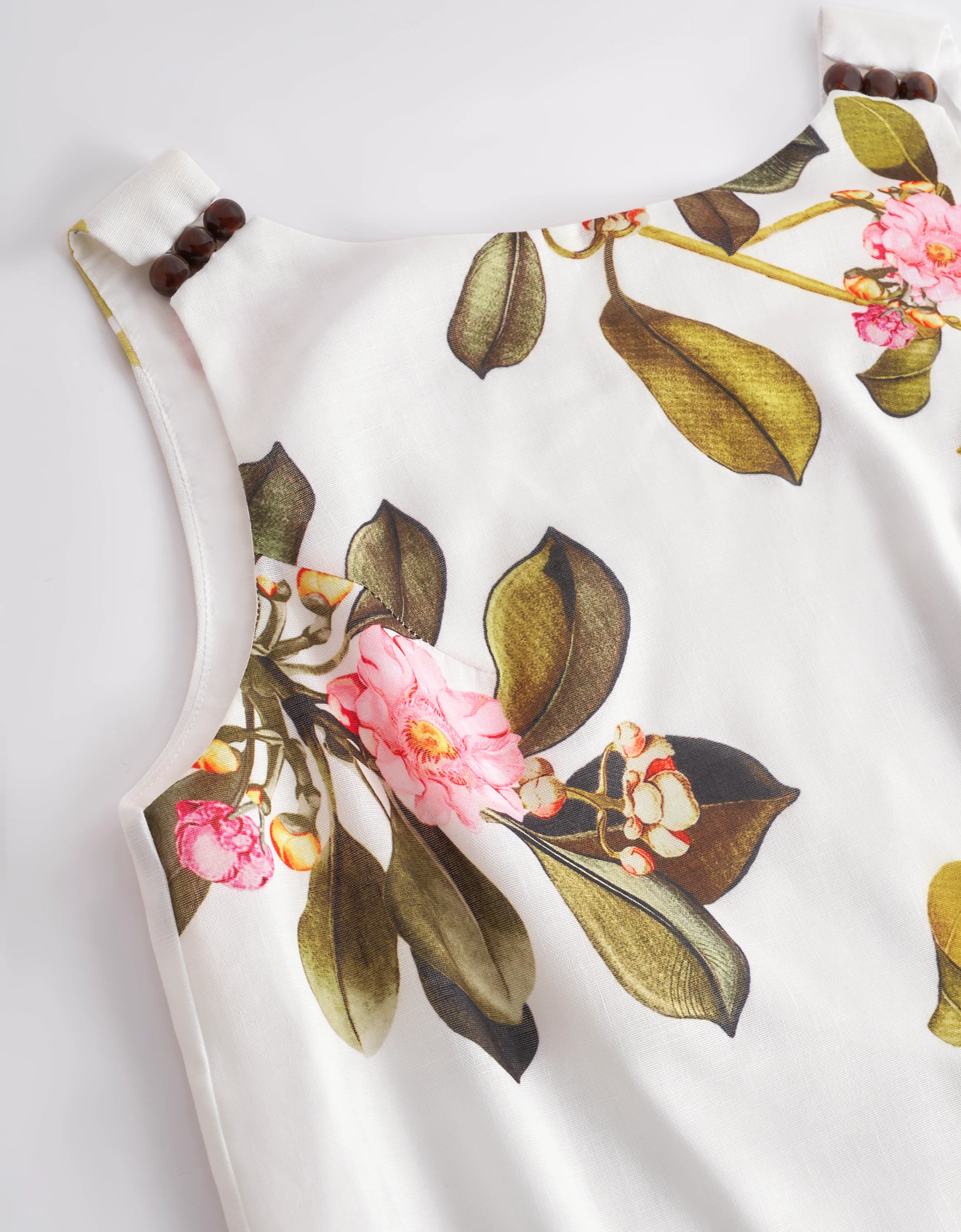 Botanical Print Beaded Shoulder Sleeveless Top - Image 5