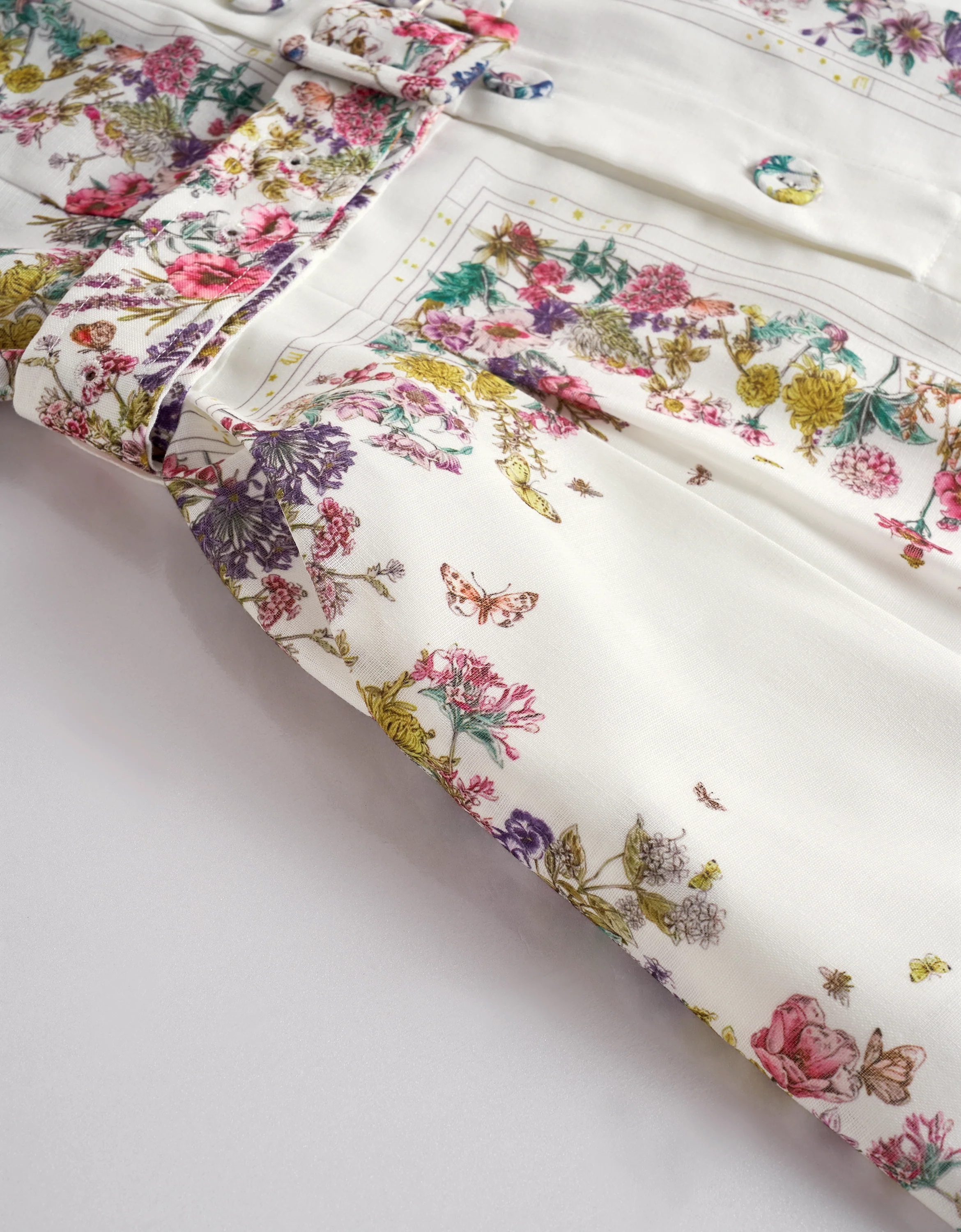 Botanical Print Button Front Belted Romper - Image 6