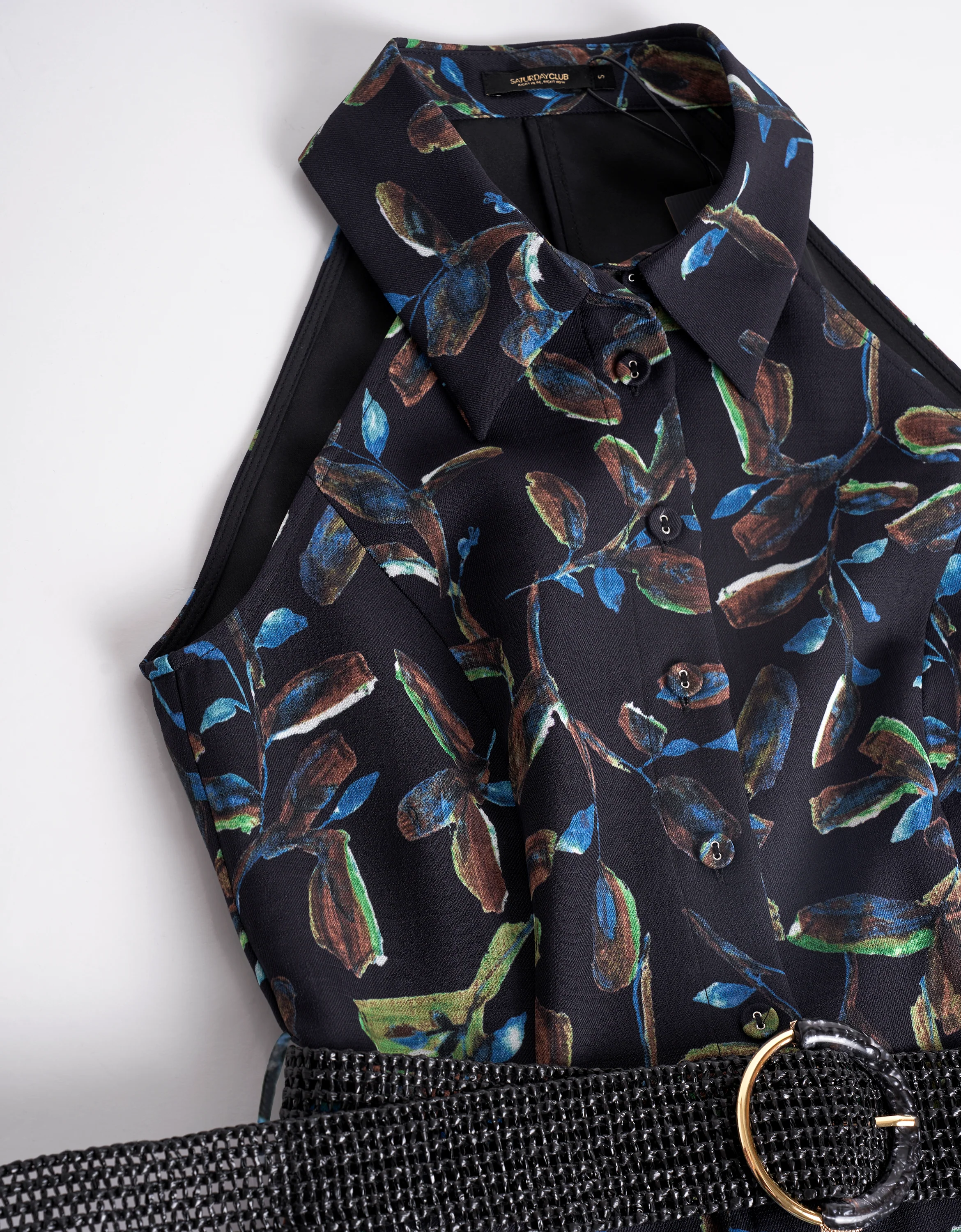 Botanical Print Collared Sleeveless Romper - Image 8