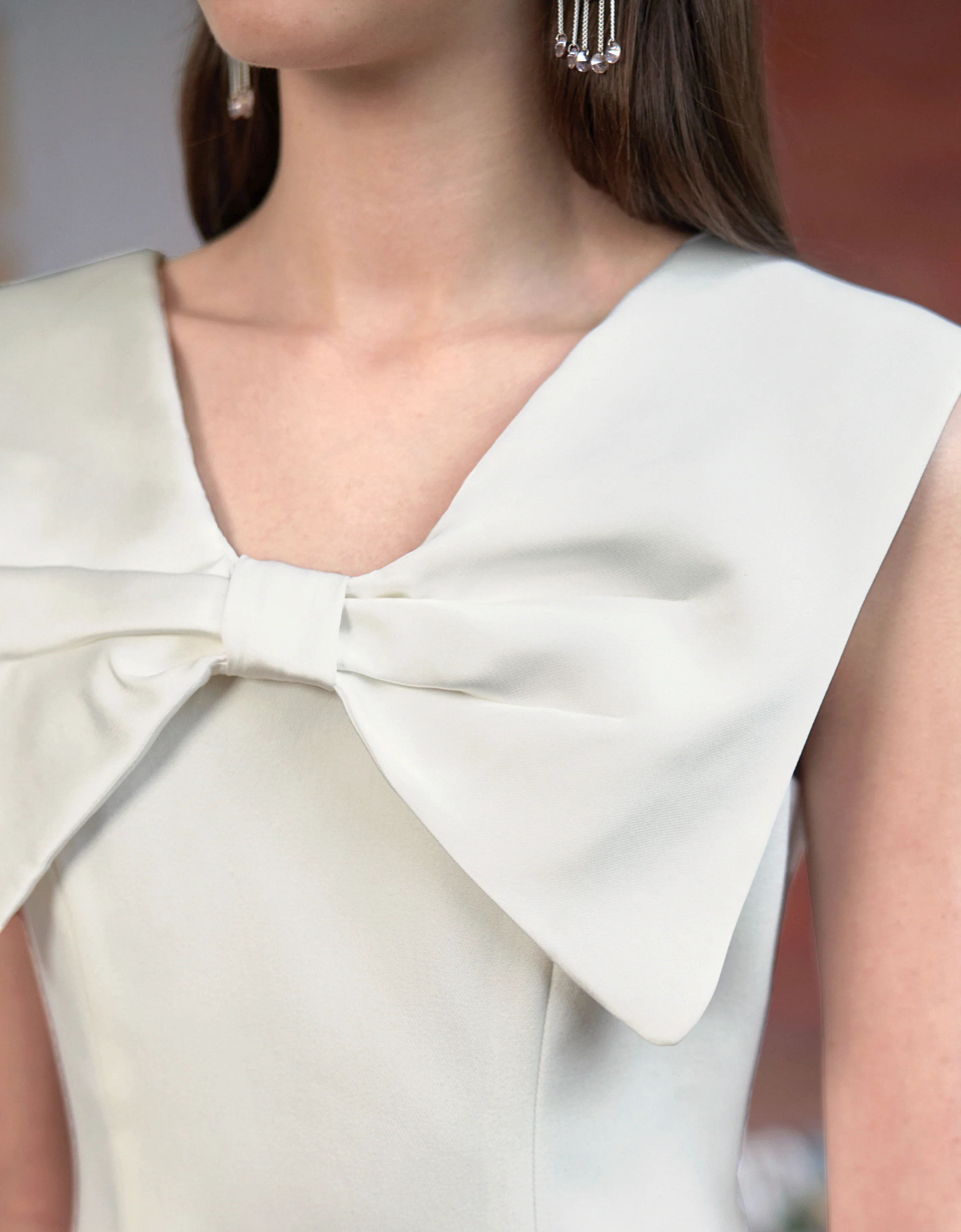 Bow Collar V-neck Midi Dress - Image 4