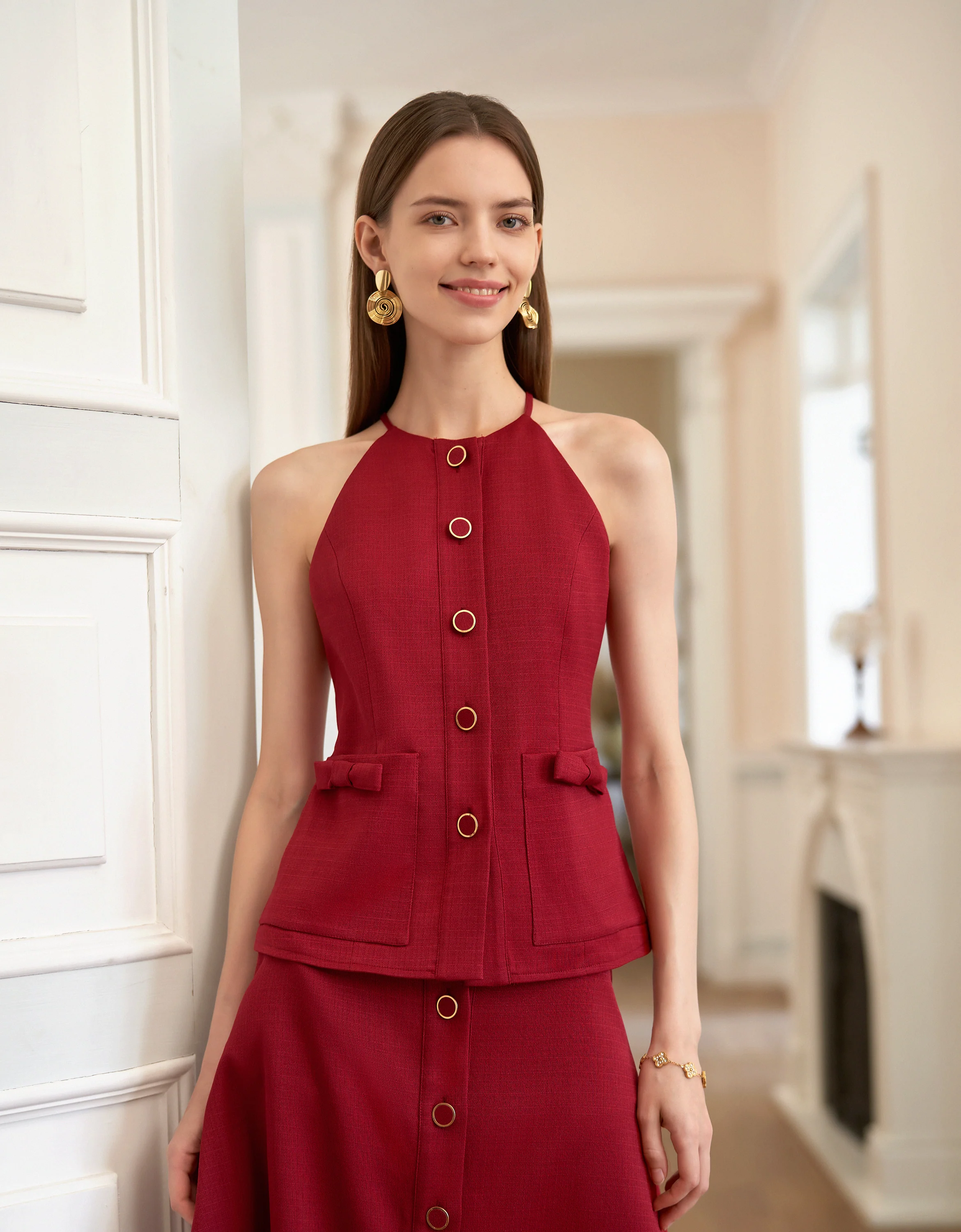 Bow Detail Button Front Sleeveless Top - Image 14