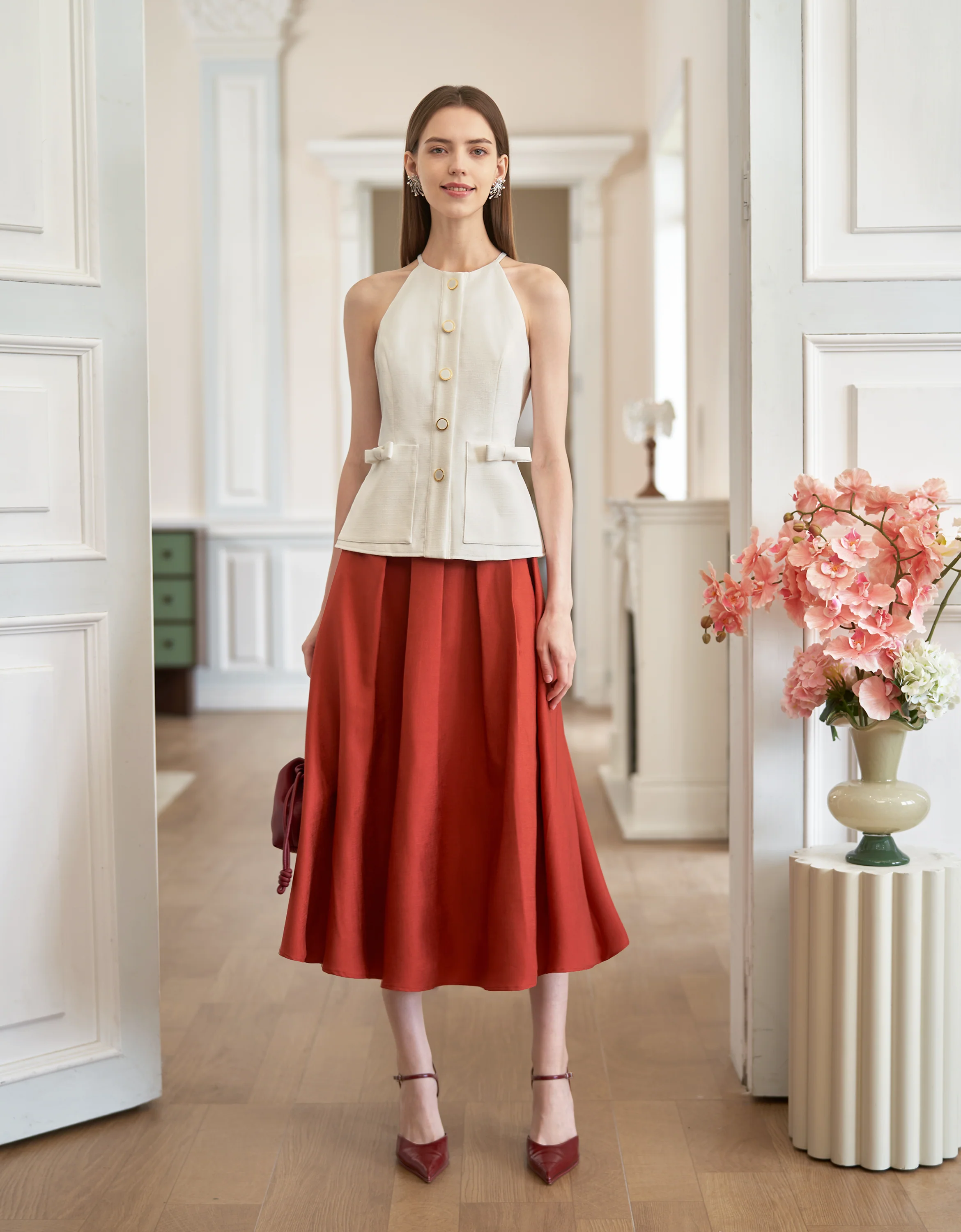 Bow Detail Button Front Sleeveless Top - Image 19